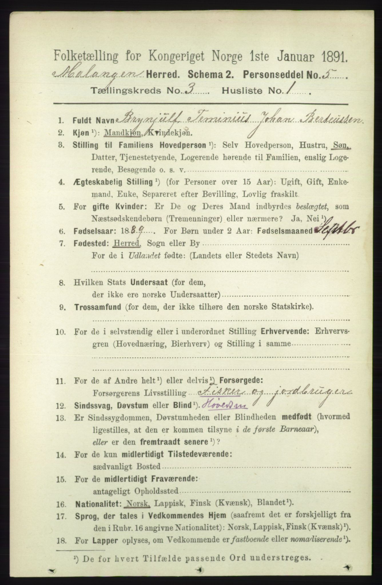 RA, 1891 census for 1932 Malangen, 1891, p. 739