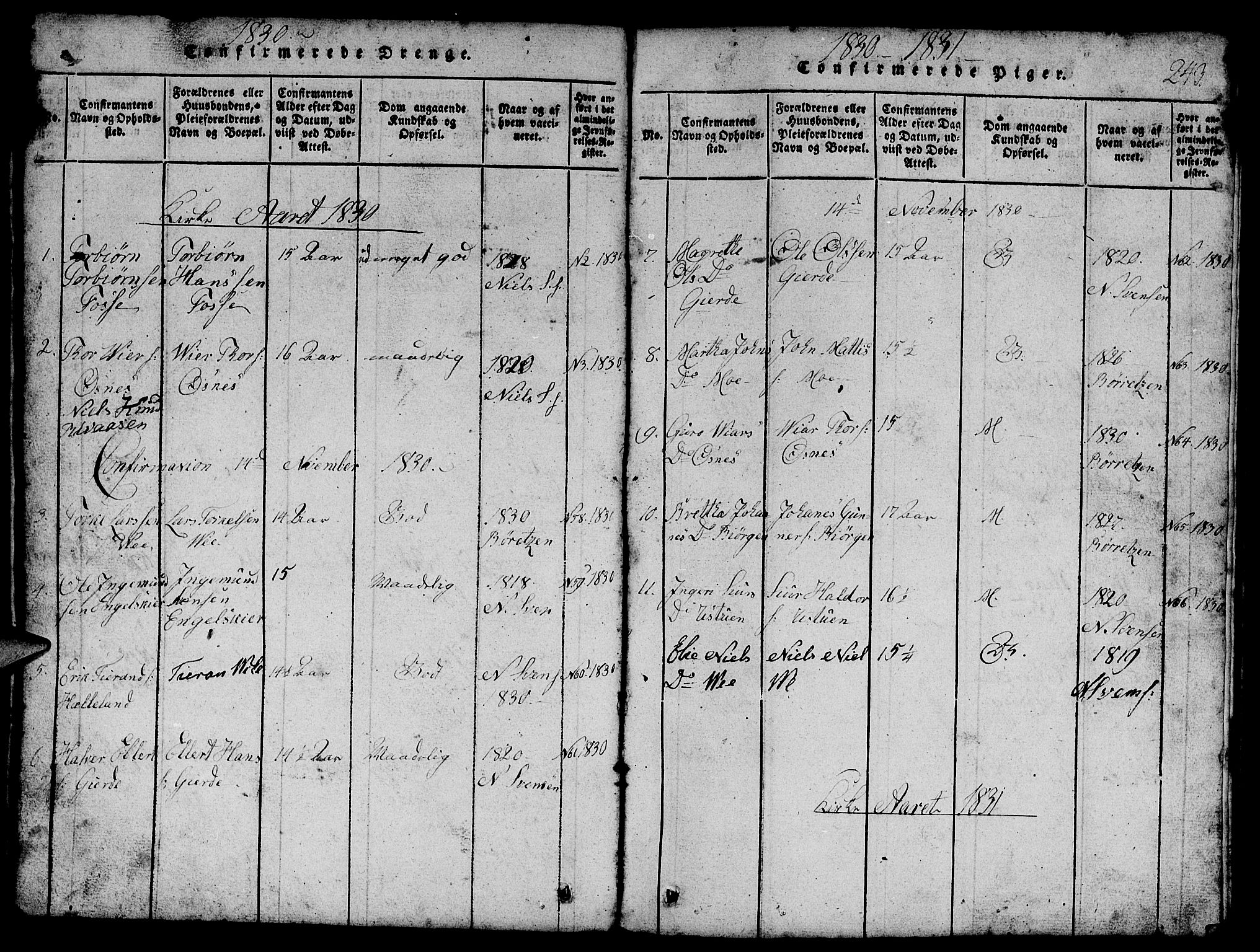 Etne sokneprestembete, SAB/A-75001/H/Hab: Parish register (copy) no. B 1, 1815-1850, p. 243