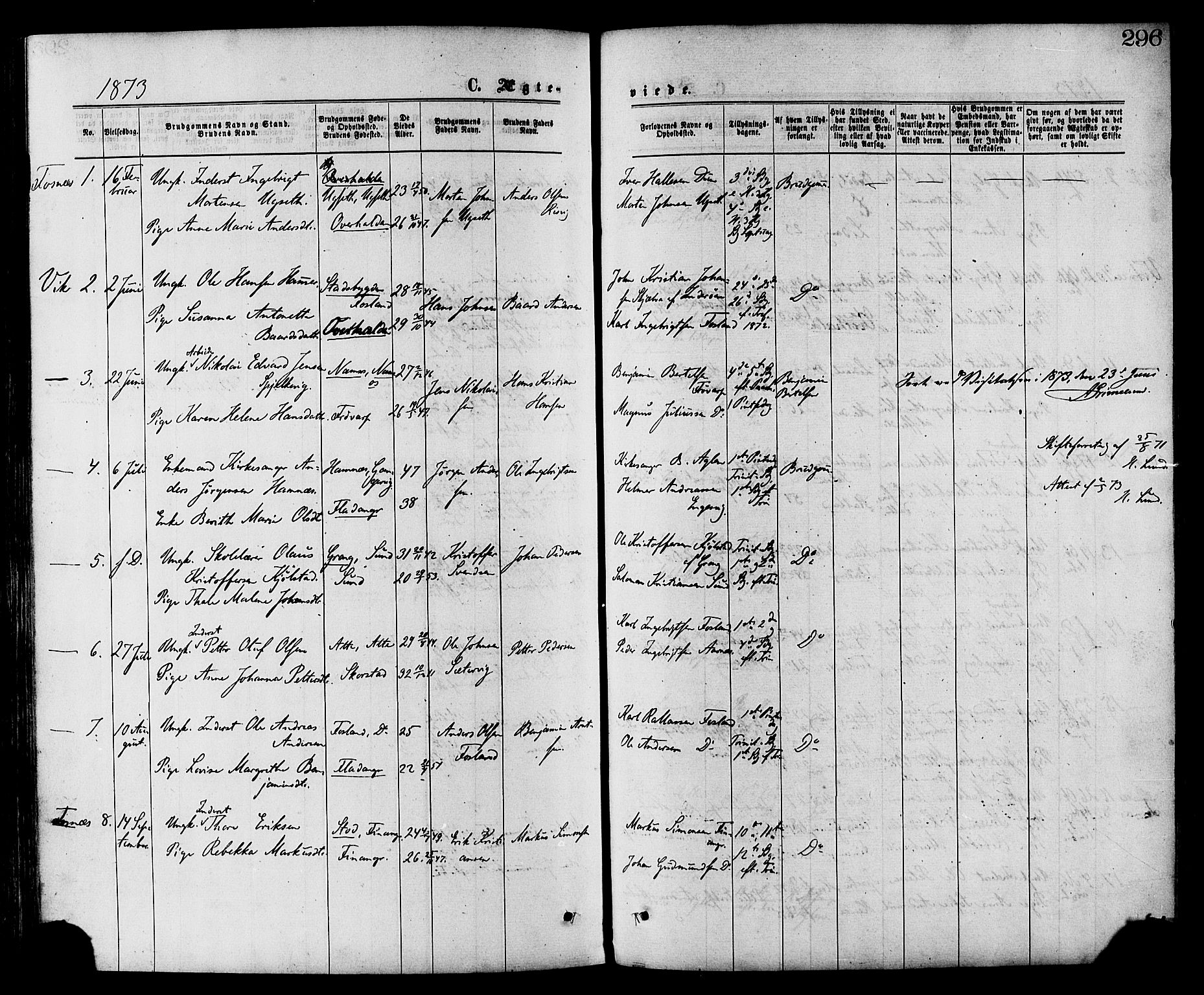 Ministerialprotokoller, klokkerbøker og fødselsregistre - Nord-Trøndelag, AV/SAT-A-1458/773/L0616: Parish register (official) no. 773A07, 1870-1887, p. 296