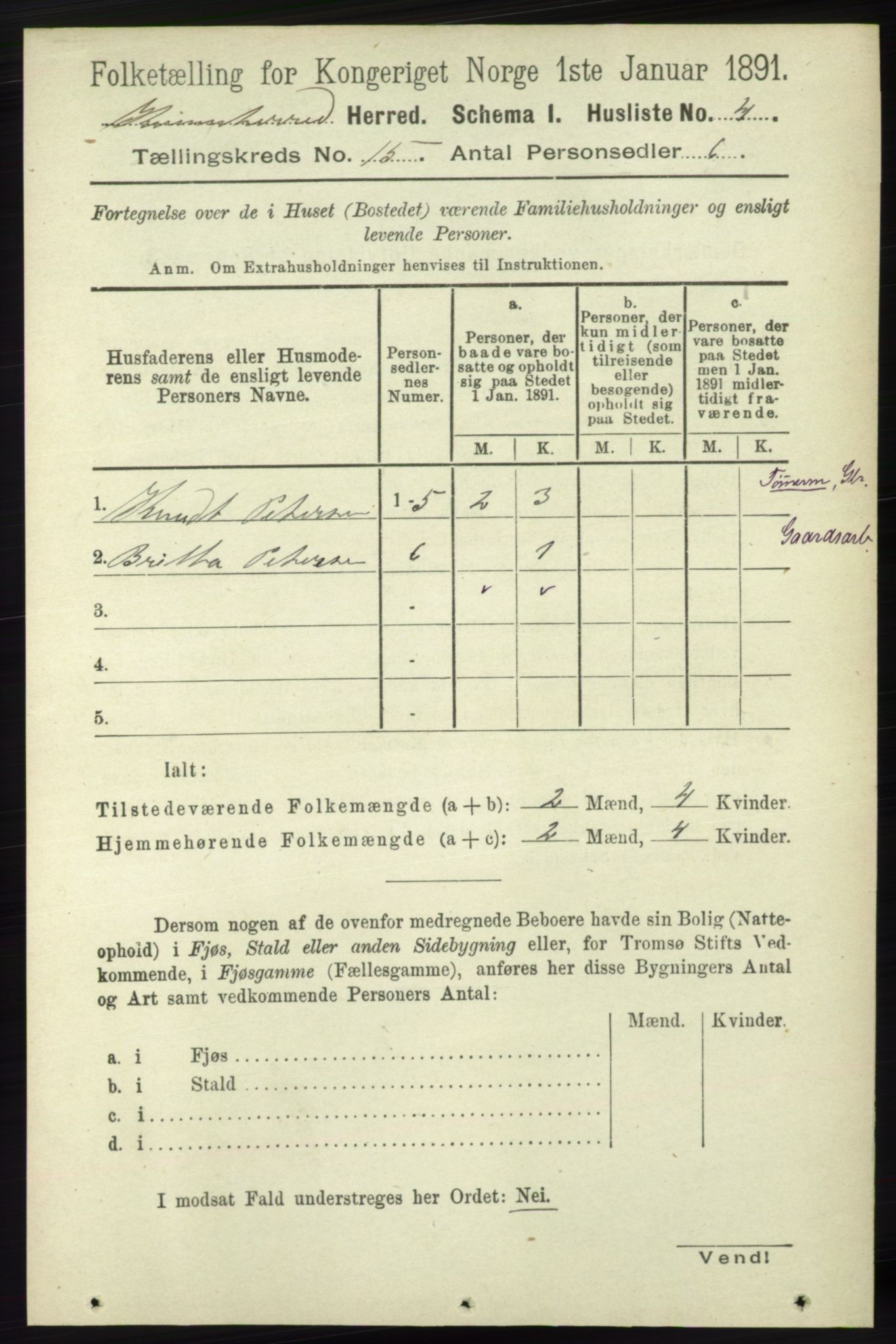 RA, 1891 census for 1224 Kvinnherad, 1891, p. 4957