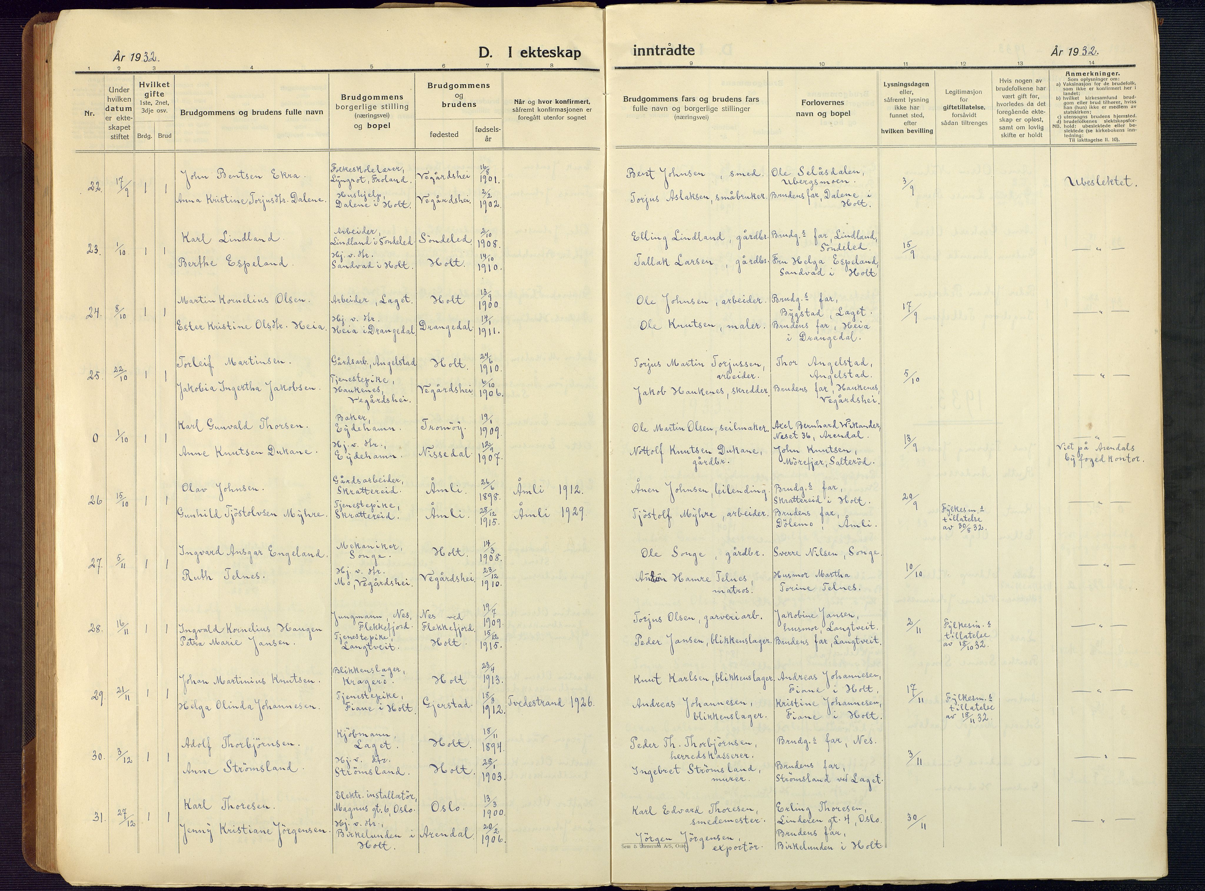 Holt sokneprestkontor, AV/SAK-1111-0021/F/Fb/L0012: Parish register (copy) no. B 12, 1919-1944