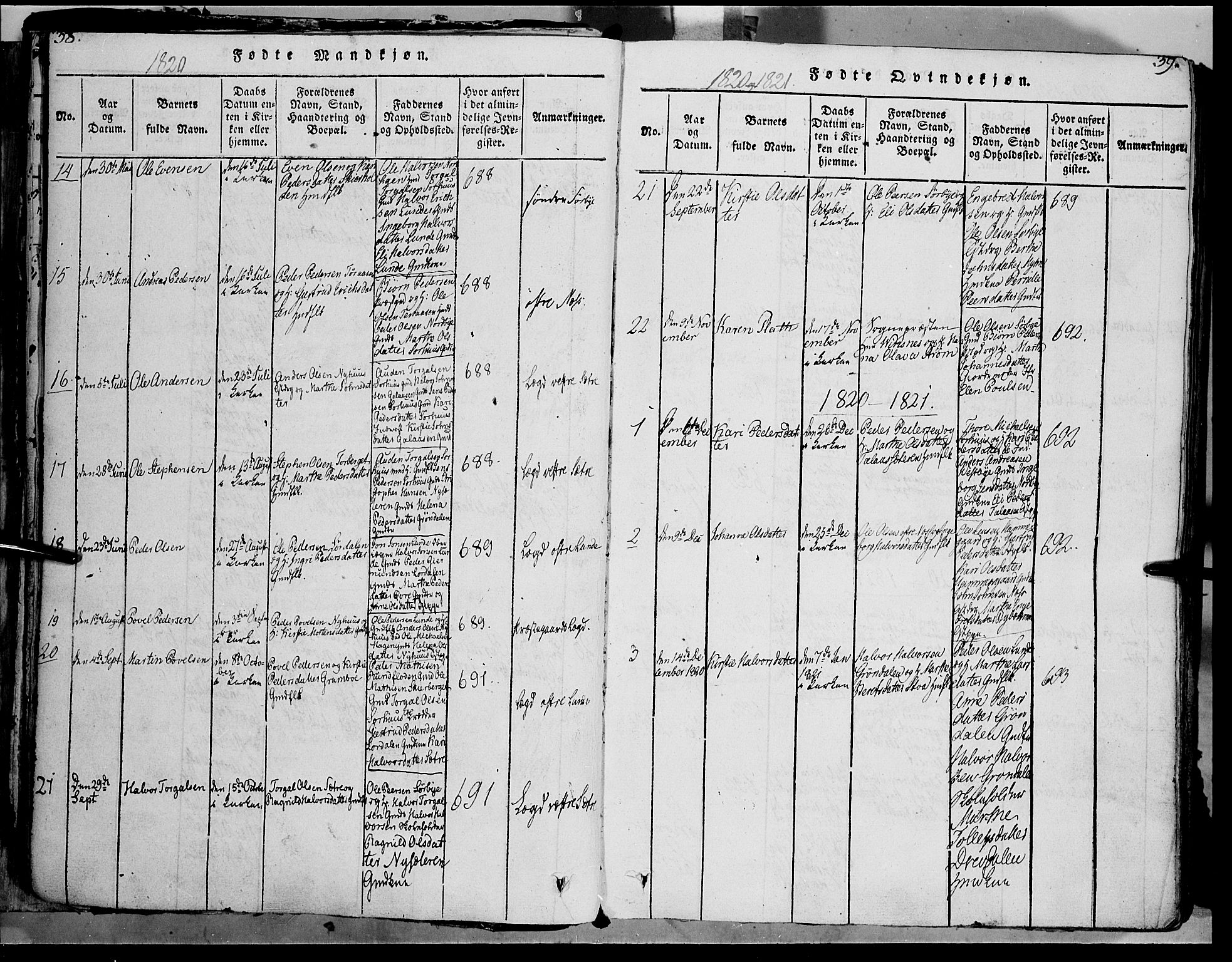 Trysil prestekontor, AV/SAH-PREST-046/H/Ha/Haa/L0003: Parish register (official) no. 3 /1, 1814-1841, p. 38-39