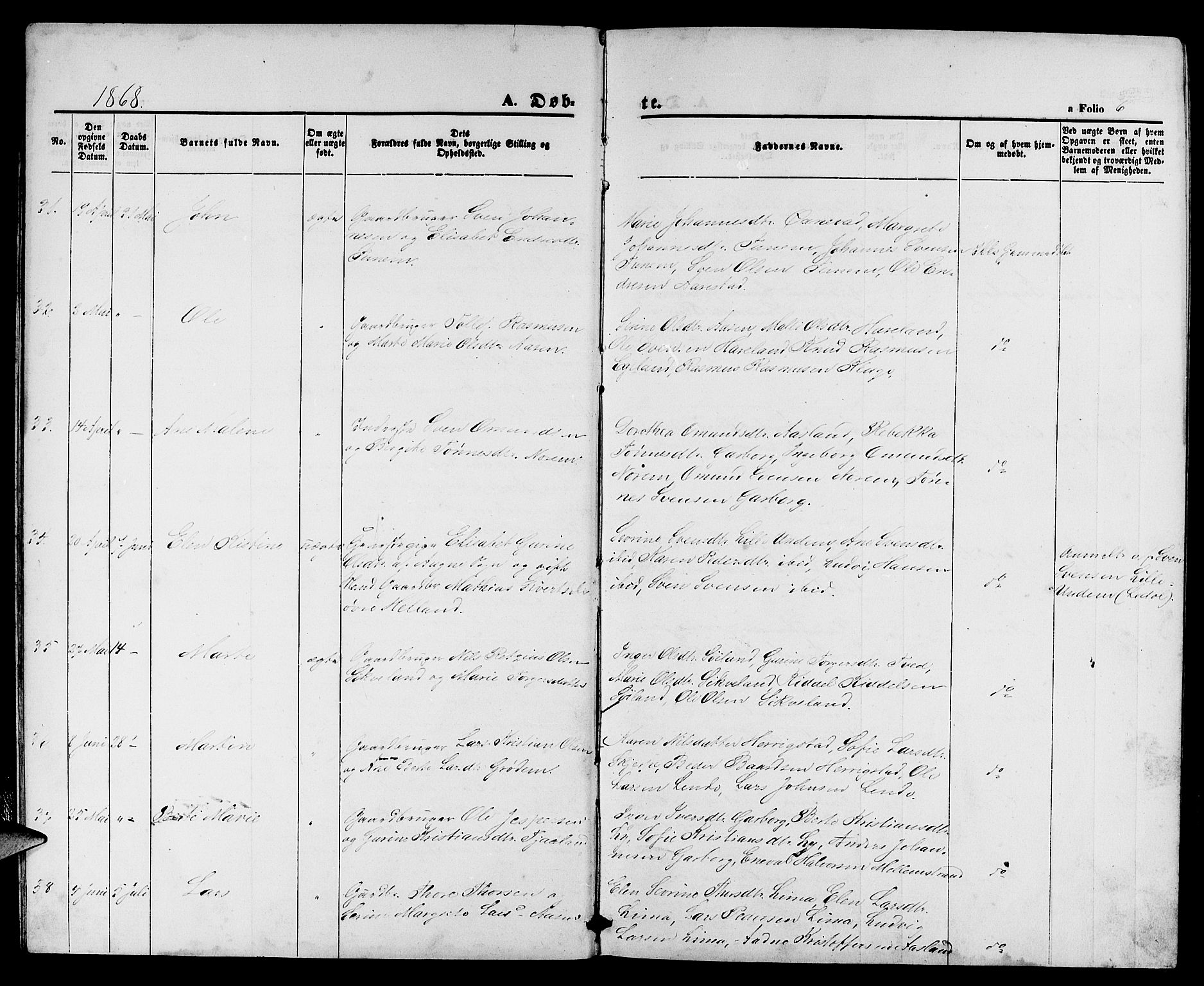 Lye sokneprestkontor, AV/SAST-A-101794/001/30BB/L0004: Parish register (copy) no. B 4, 1868-1878, p. 6