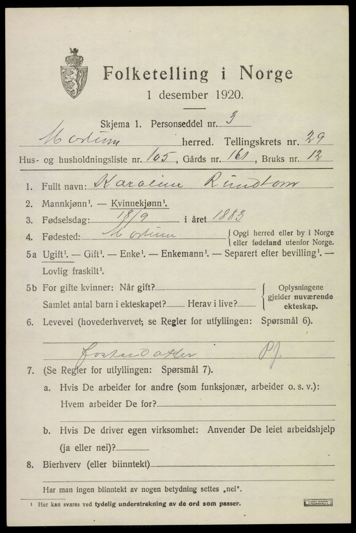 SAKO, 1920 census for Modum, 1920, p. 27631