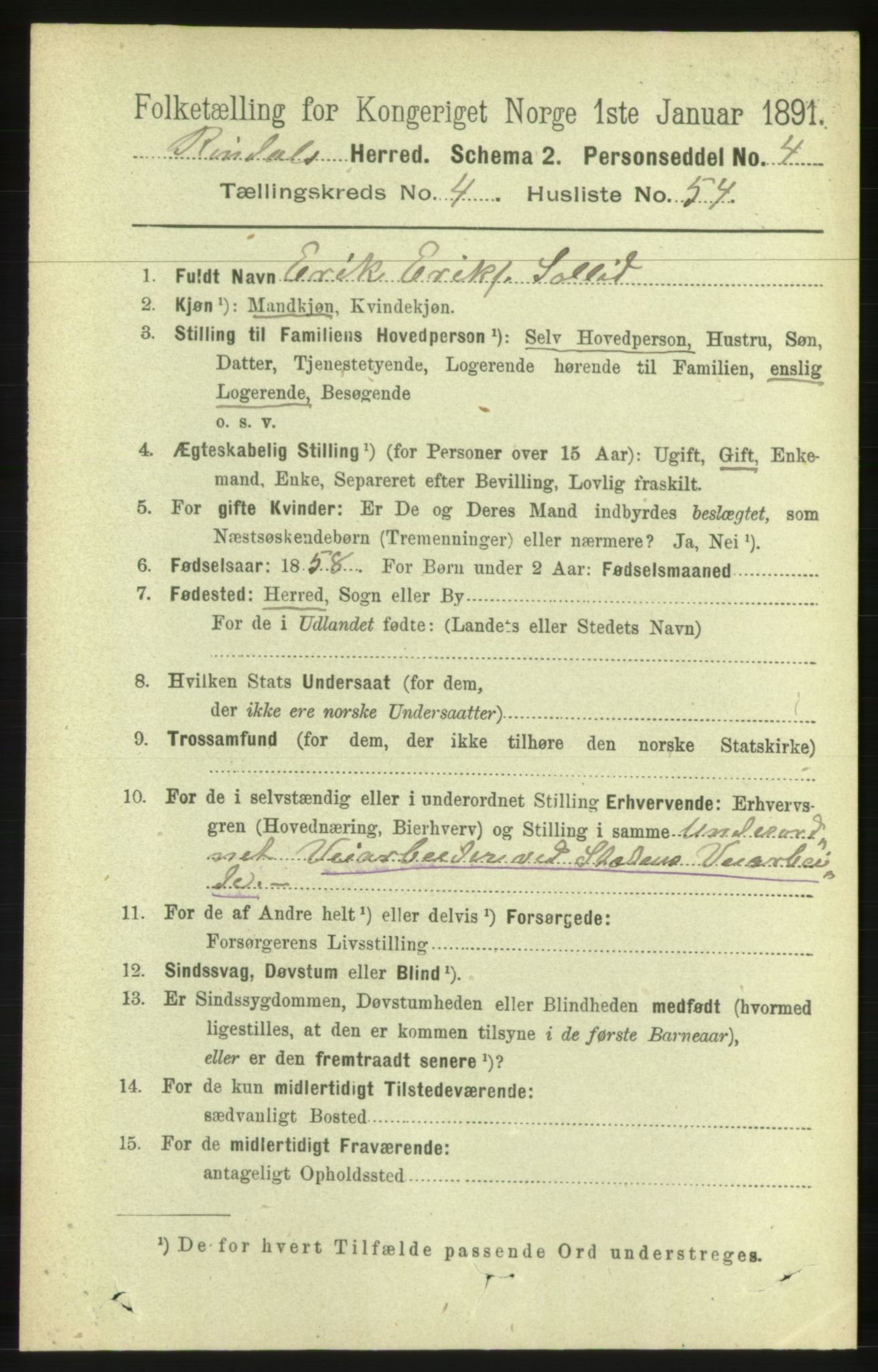 RA, 1891 census for 1567 Rindal, 1891, p. 1557