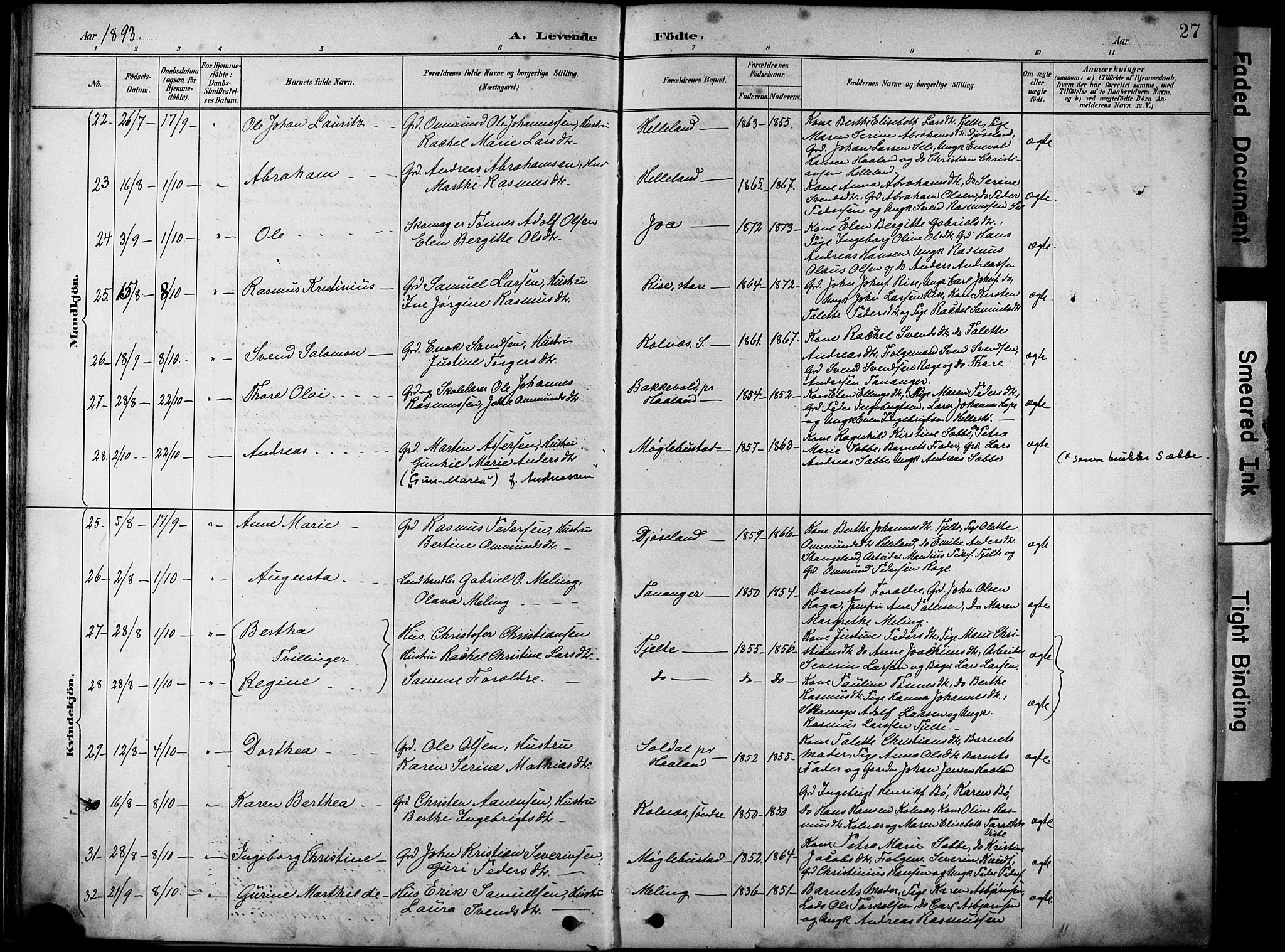 Håland sokneprestkontor, AV/SAST-A-101802/001/30BA/L0012: Parish register (official) no. A 11, 1889-1900, p. 27