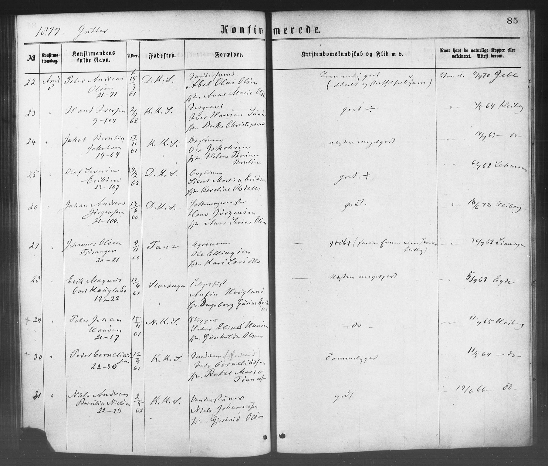 Korskirken sokneprestembete, AV/SAB-A-76101/H/Haa/L0028: Parish register (official) no. C 4, 1868-1879, p. 85