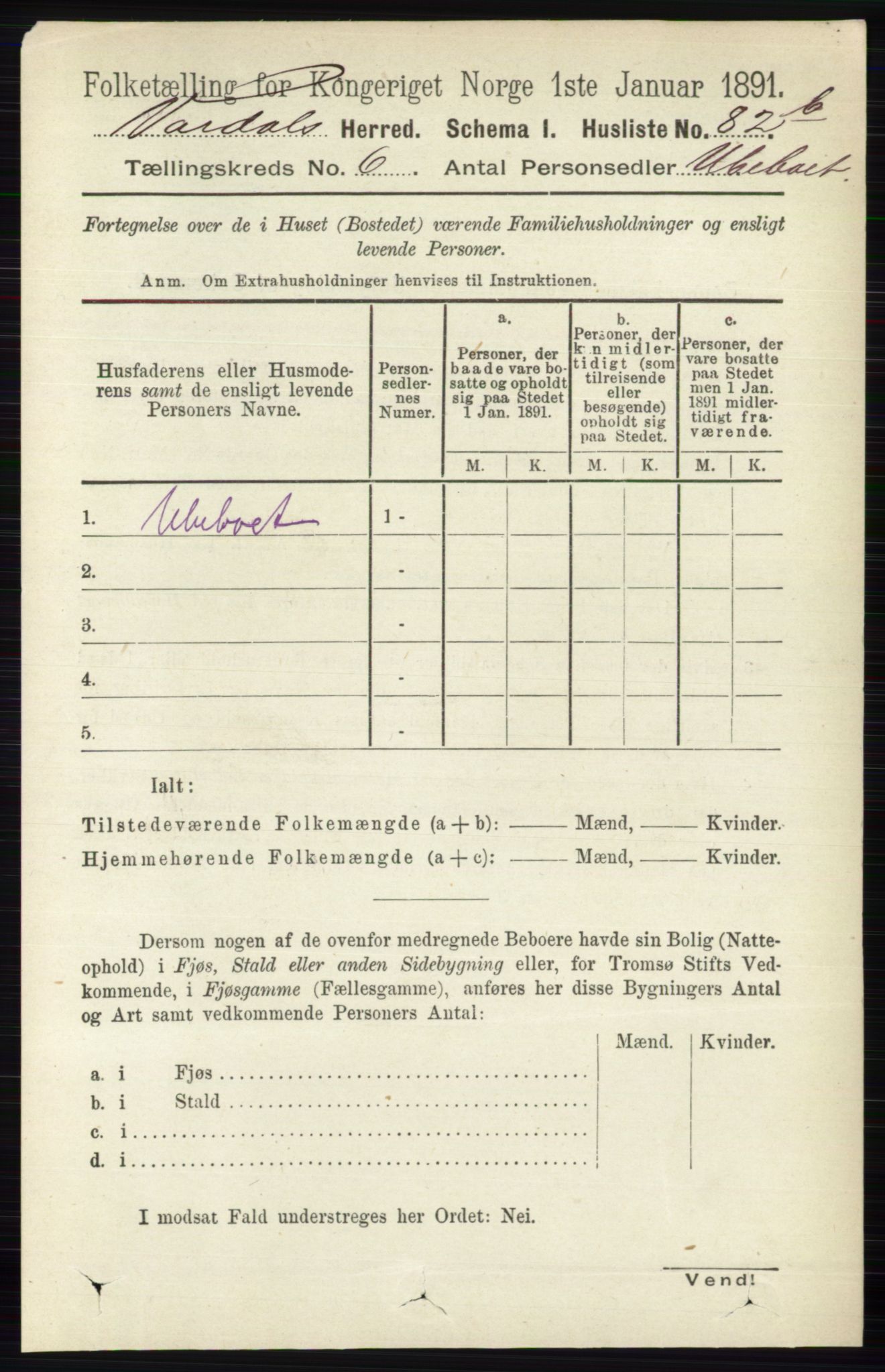 RA, 1891 census for 0527 Vardal, 1891, p. 2370