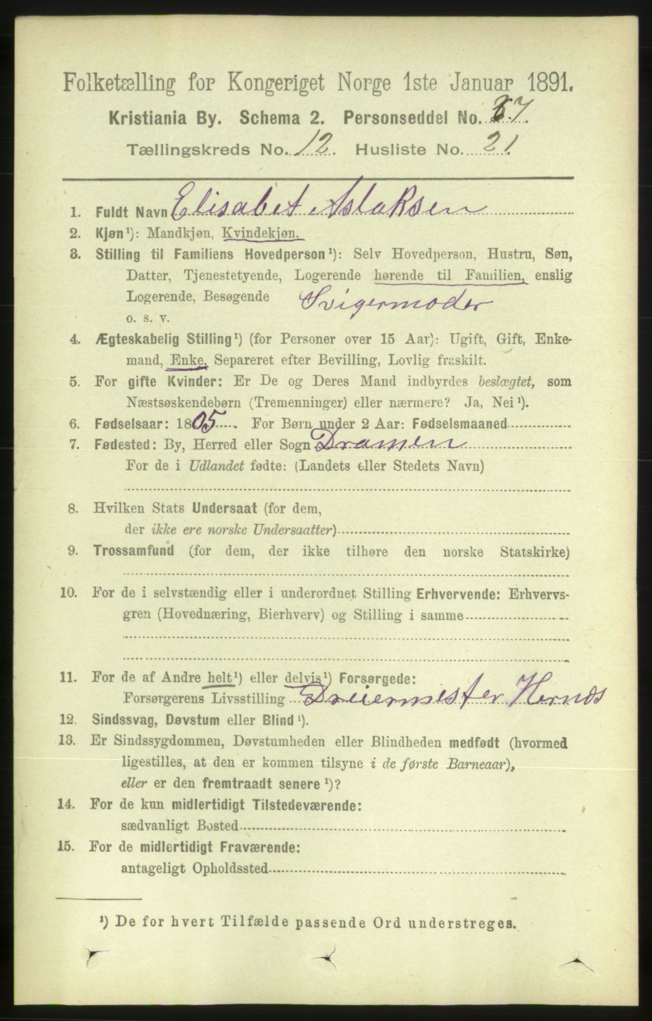 RA, 1891 census for 0301 Kristiania, 1891, p. 5835