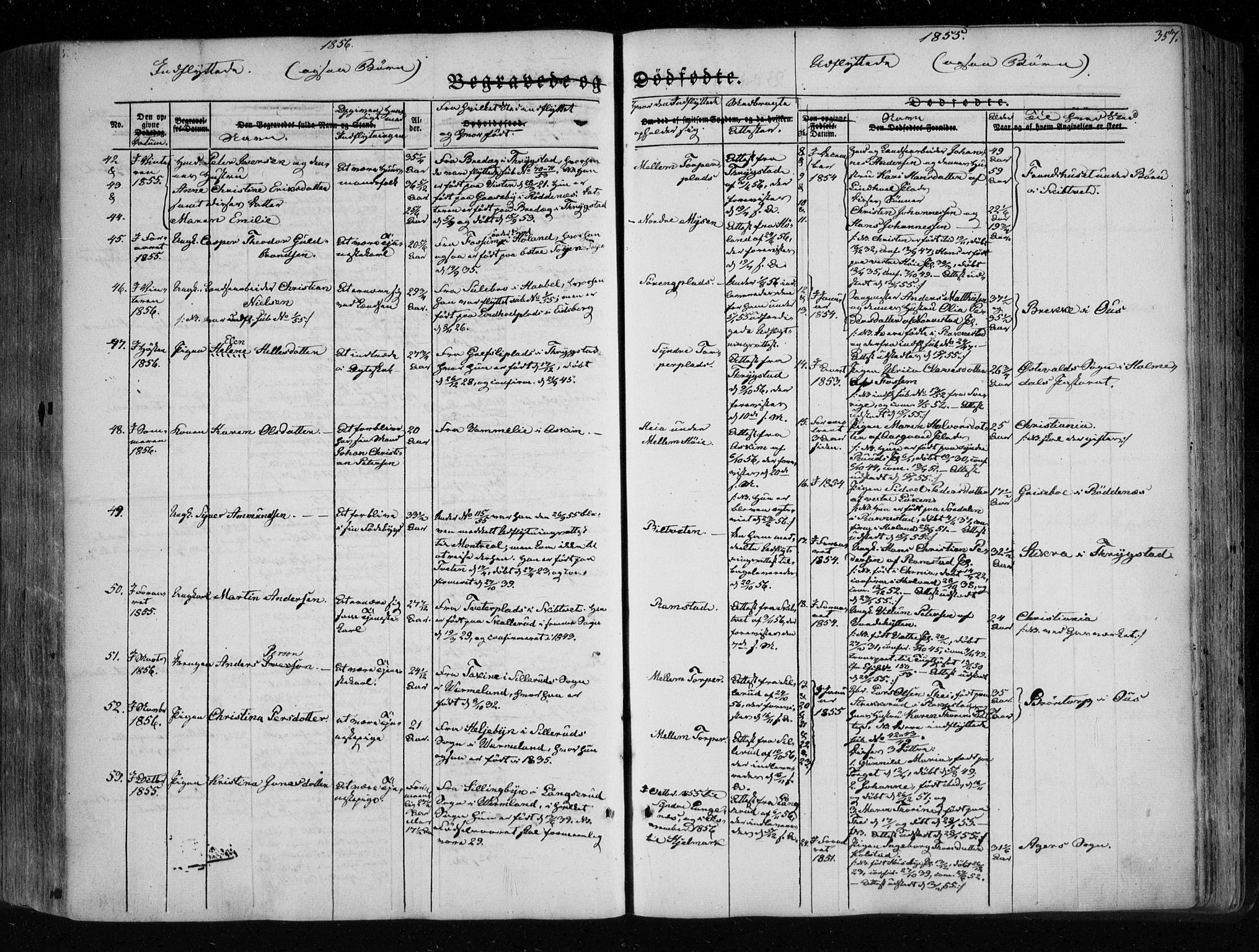 Eidsberg prestekontor Kirkebøker, SAO/A-10905/F/Fa/L0009: Parish register (official) no. I 9, 1849-1856, p. 357
