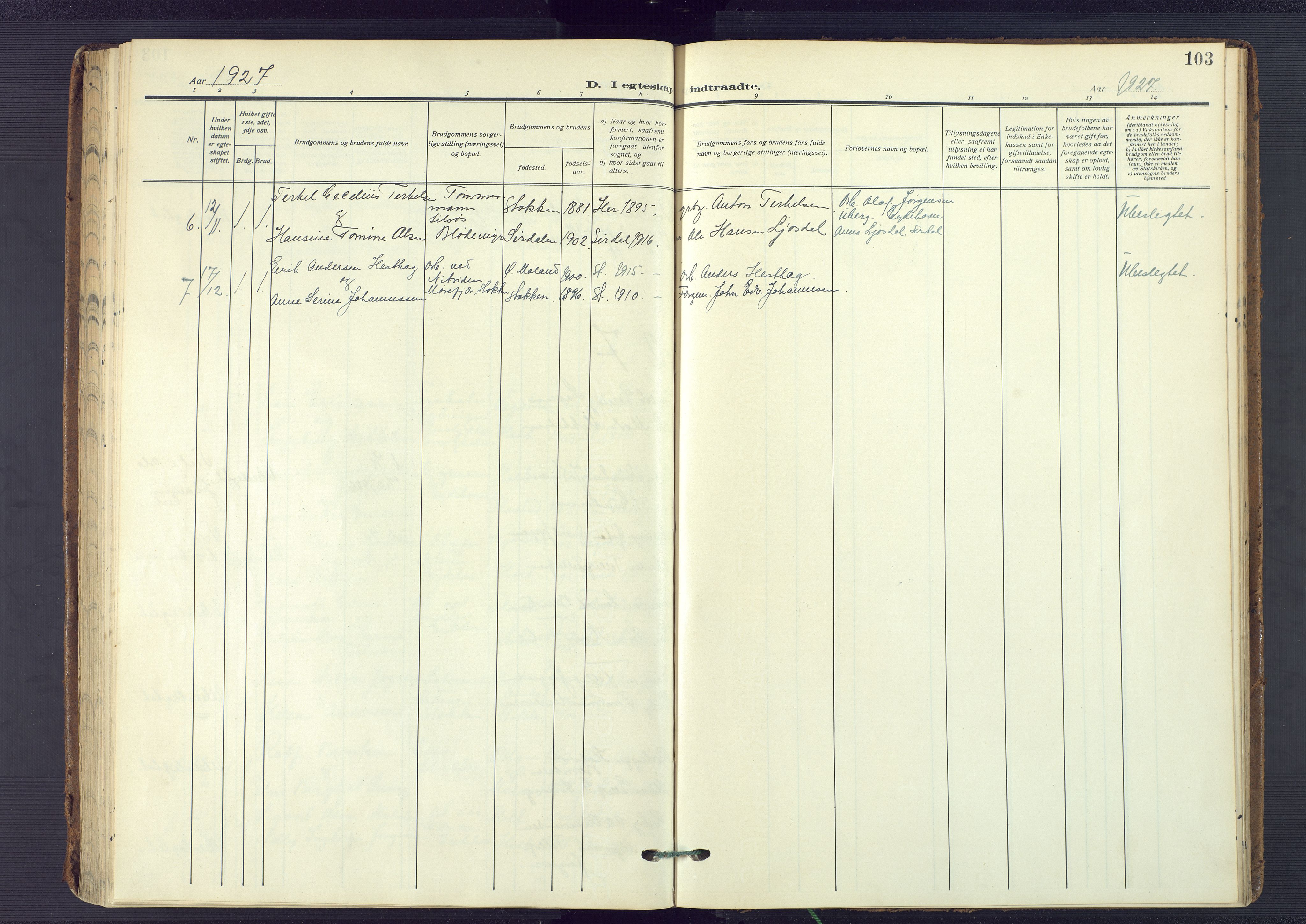 Austre Moland sokneprestkontor, SAK/1111-0001/F/Fa/Fab/L0003: Parish register (official) no. A 3, 1914-1927, p. 103