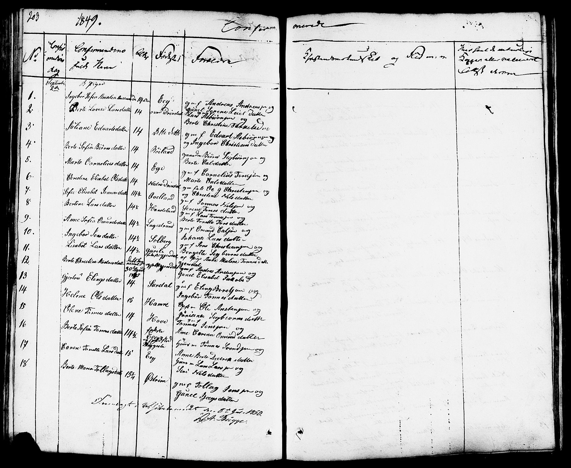 Lund sokneprestkontor, AV/SAST-A-101809/S07/L0003: Parish register (copy) no. B 3, 1848-1885, p. 203