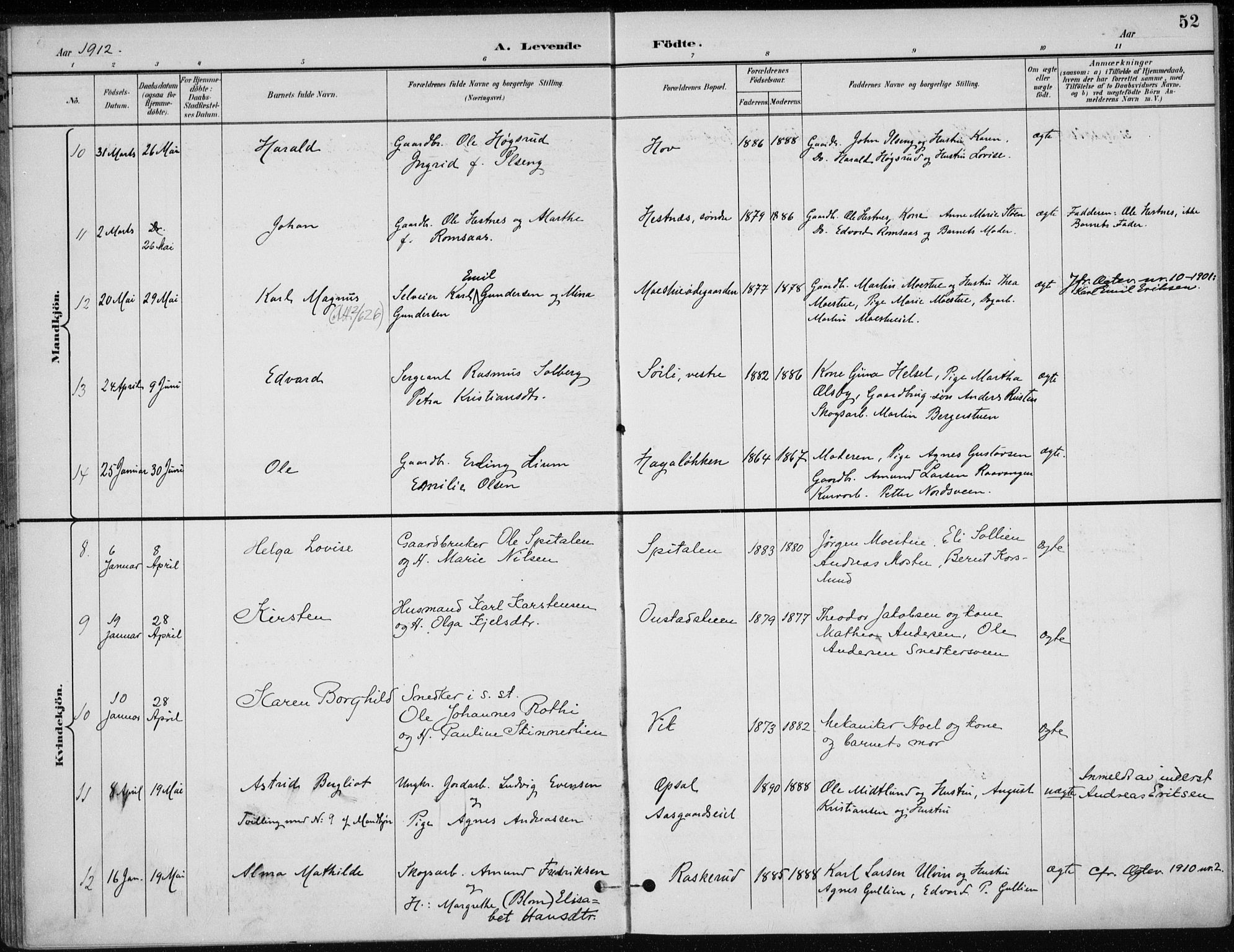 Stange prestekontor, AV/SAH-PREST-002/K/L0023: Parish register (official) no. 23, 1897-1920, p. 52