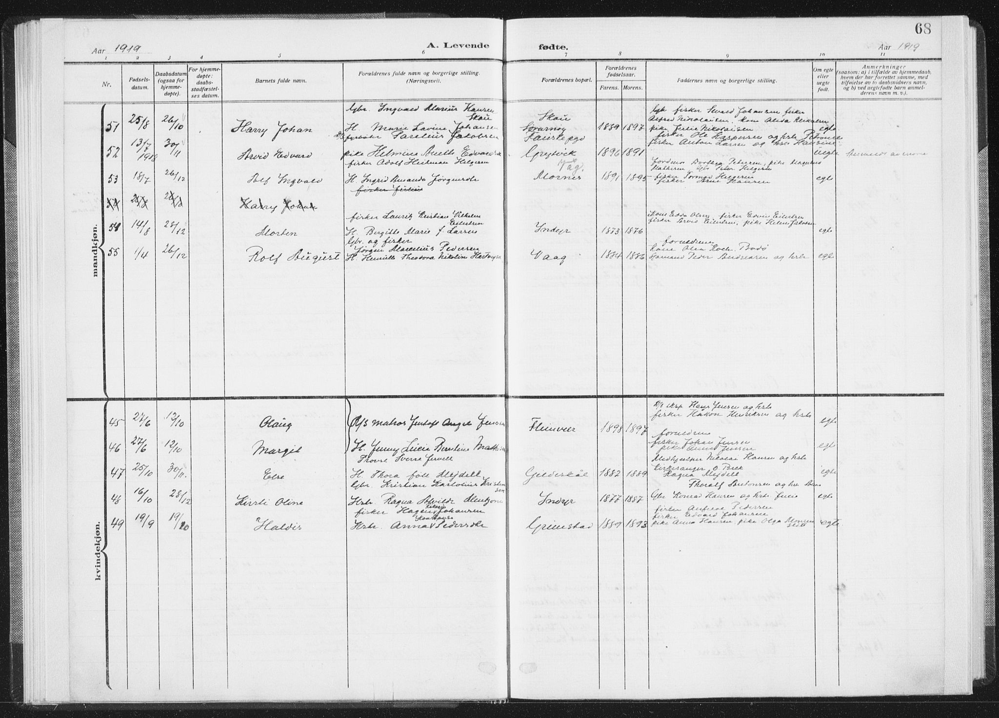 Ministerialprotokoller, klokkerbøker og fødselsregistre - Nordland, AV/SAT-A-1459/805/L0104: Parish register (official) no. 805A09, 1909-1926, p. 68