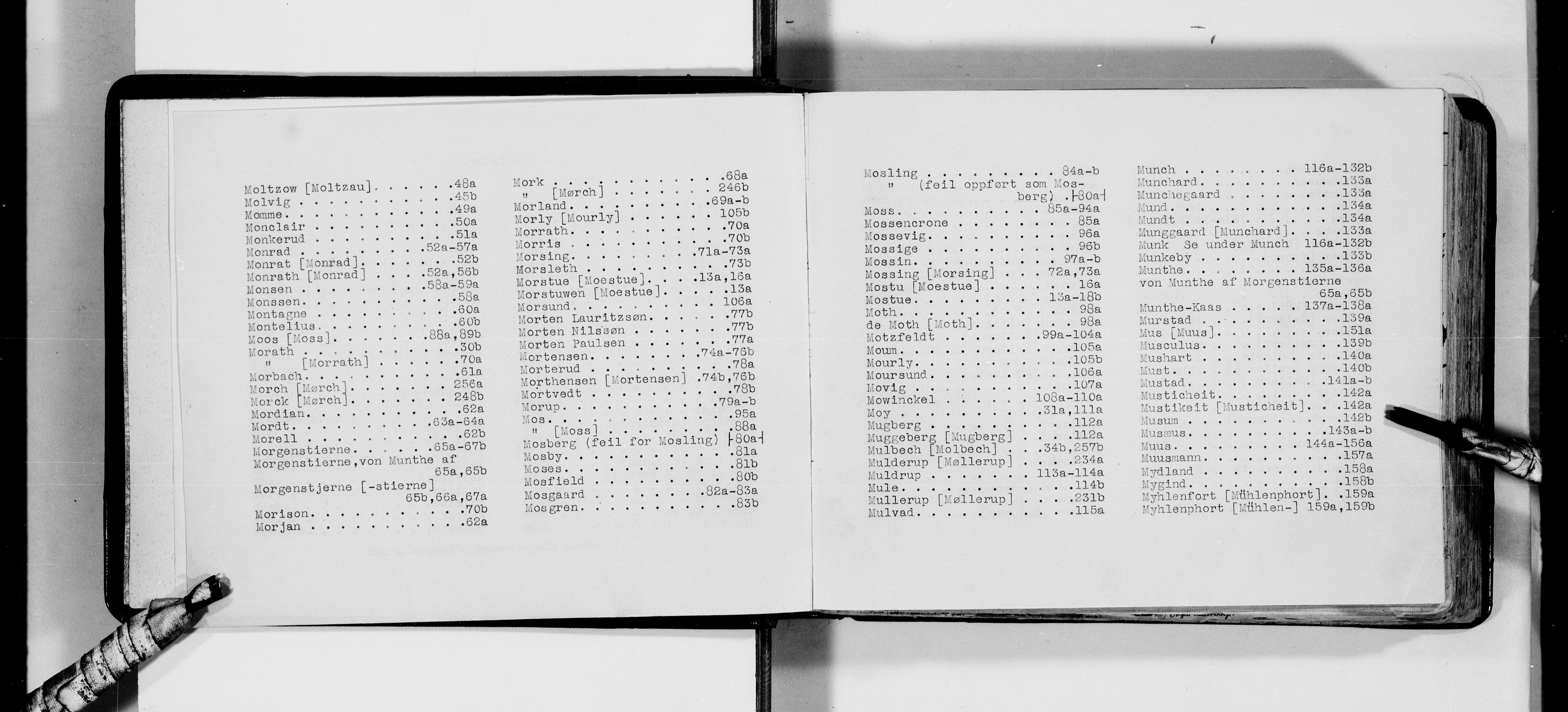 Lassens samlinger, AV/RA-PA-0051/F/Fa/L0029: Personalhistoriske og genealogiske opptegnelser: Moestue - Møystad, 1500-1907