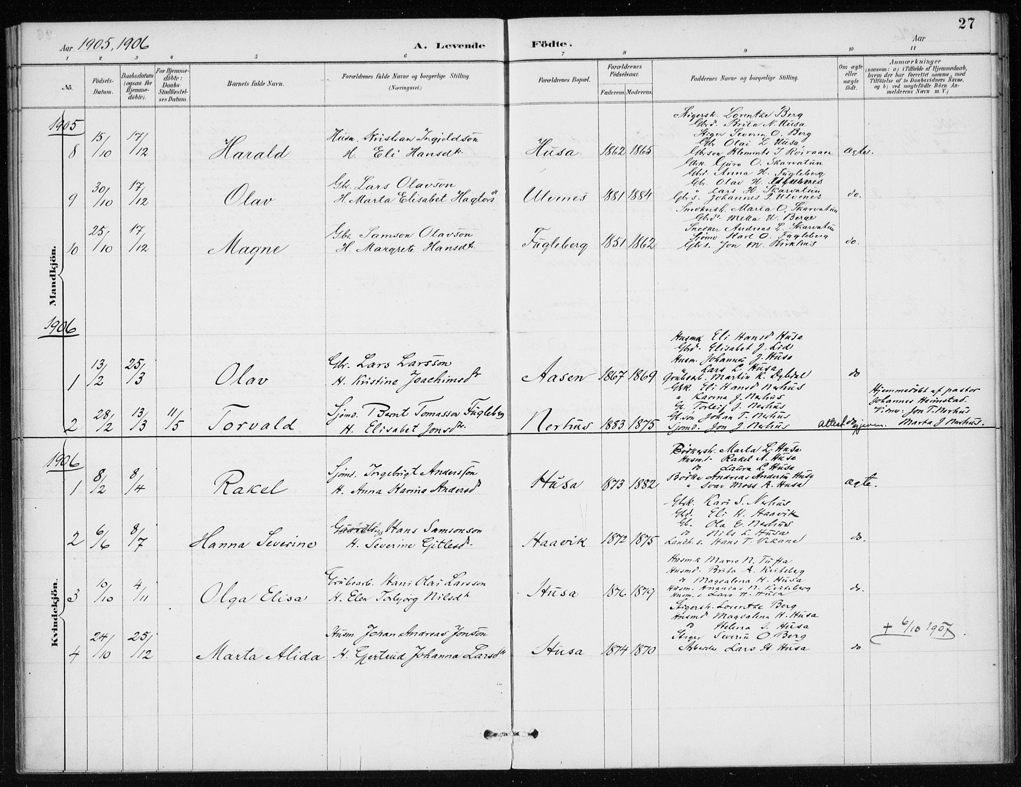 Kvinnherad sokneprestembete, SAB/A-76401/H/Haa: Parish register (official) no. E 1, 1887-1912, p. 27