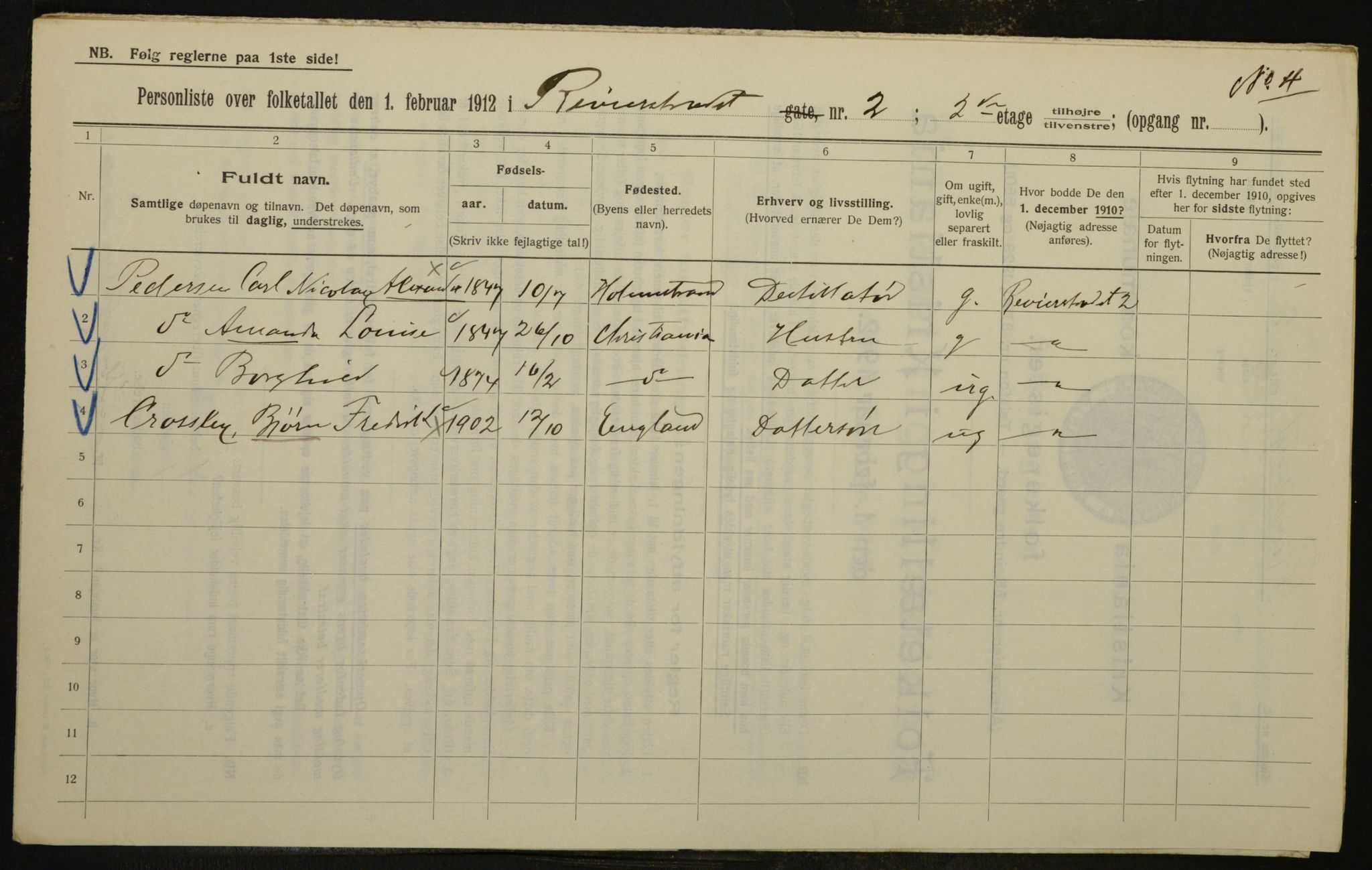 OBA, Municipal Census 1912 for Kristiania, 1912, p. 83052