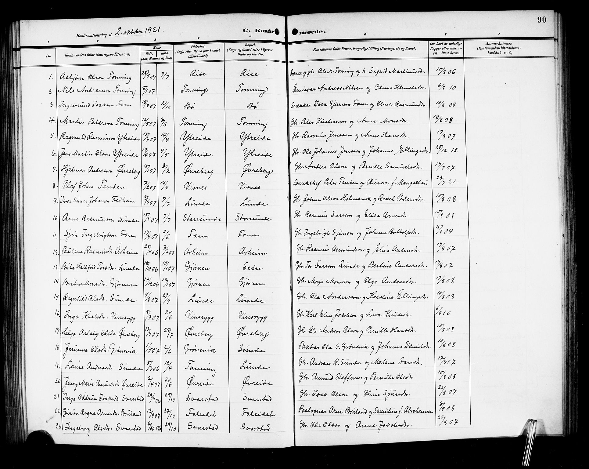 Stryn Sokneprestembete, SAB/A-82501: Parish register (copy) no. A 3, 1906-1924, p. 90