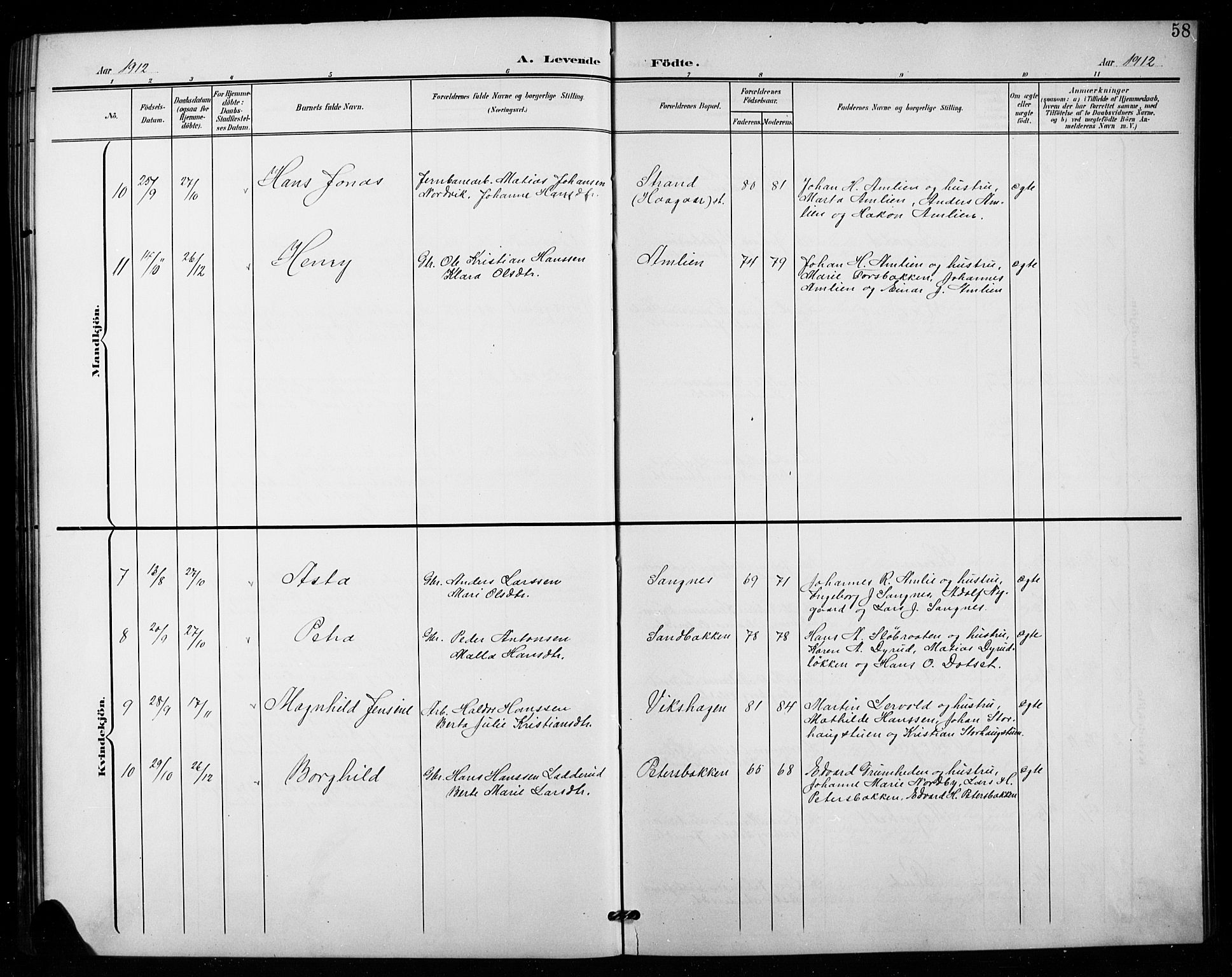 Vestre Toten prestekontor, SAH/PREST-108/H/Ha/Hab/L0016: Parish register (copy) no. 16, 1901-1915, p. 58