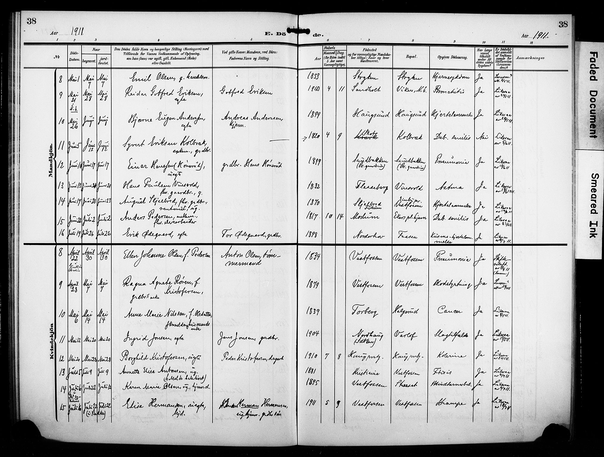 Eiker kirkebøker, AV/SAKO-A-4/F/Fb/L0004: Parish register (official) no. II 4, 1905-1914, p. 38