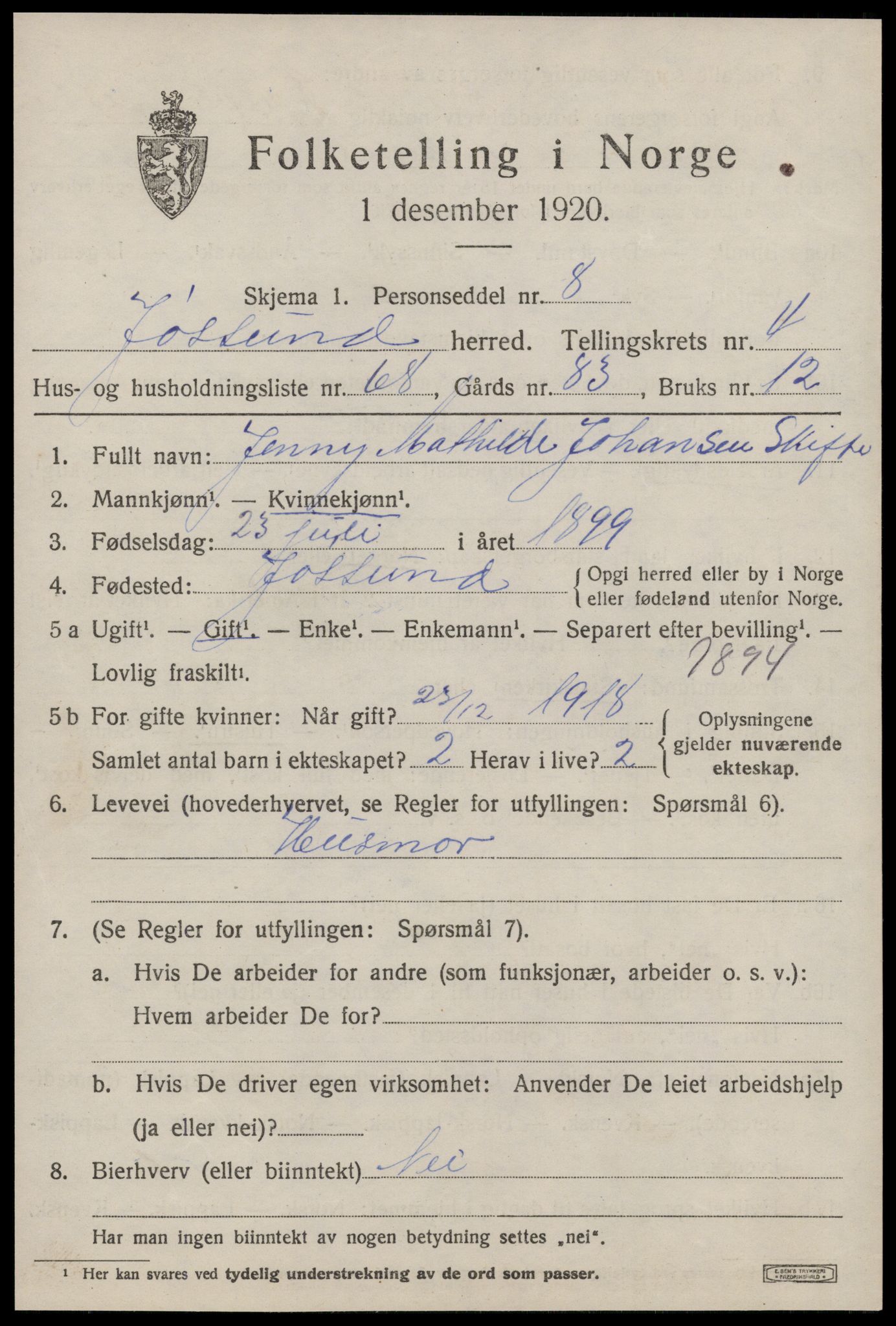 SAT, 1920 census for Jøssund, 1920, p. 3942