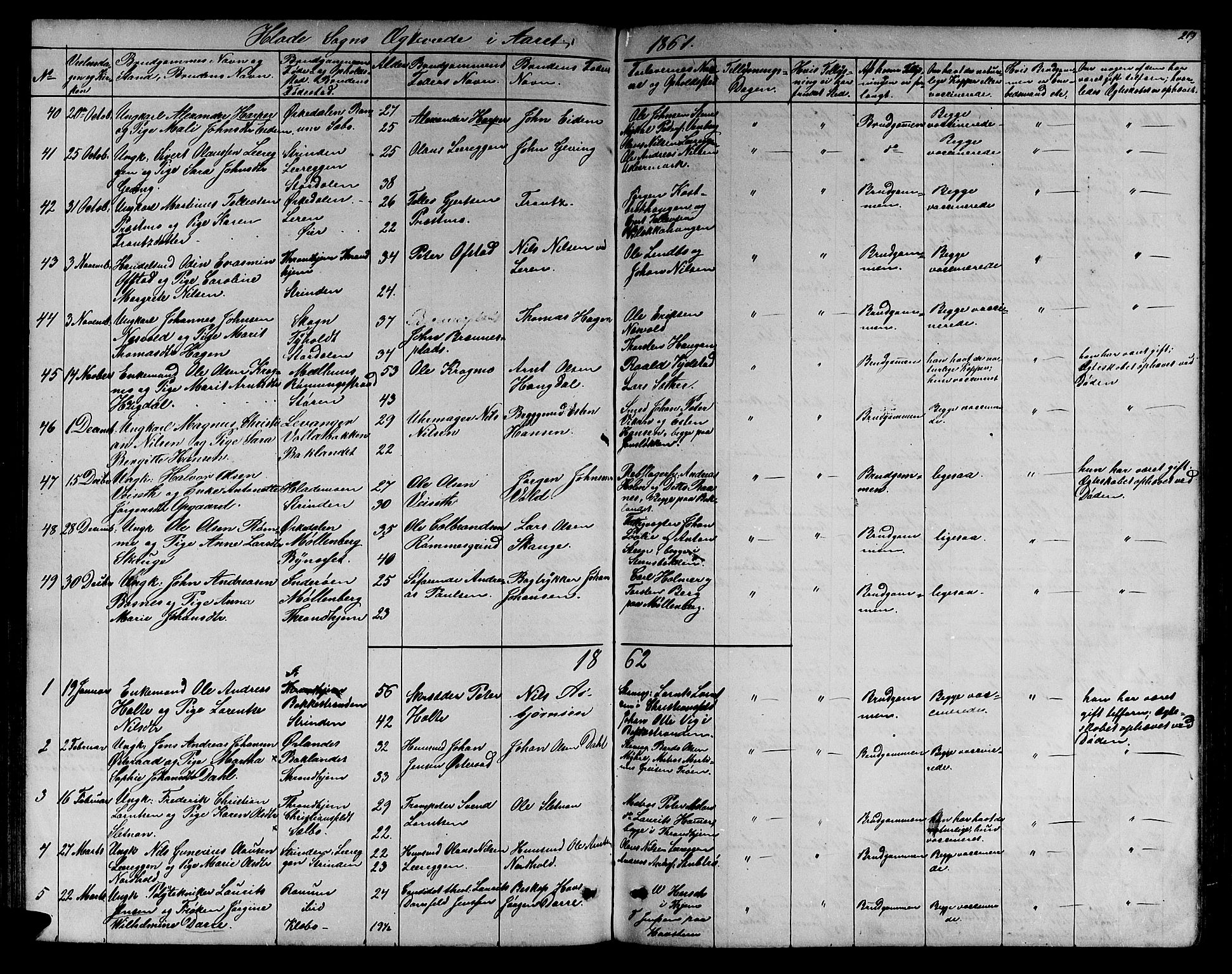 Ministerialprotokoller, klokkerbøker og fødselsregistre - Sør-Trøndelag, SAT/A-1456/606/L0311: Parish register (copy) no. 606C07, 1860-1877, p. 219