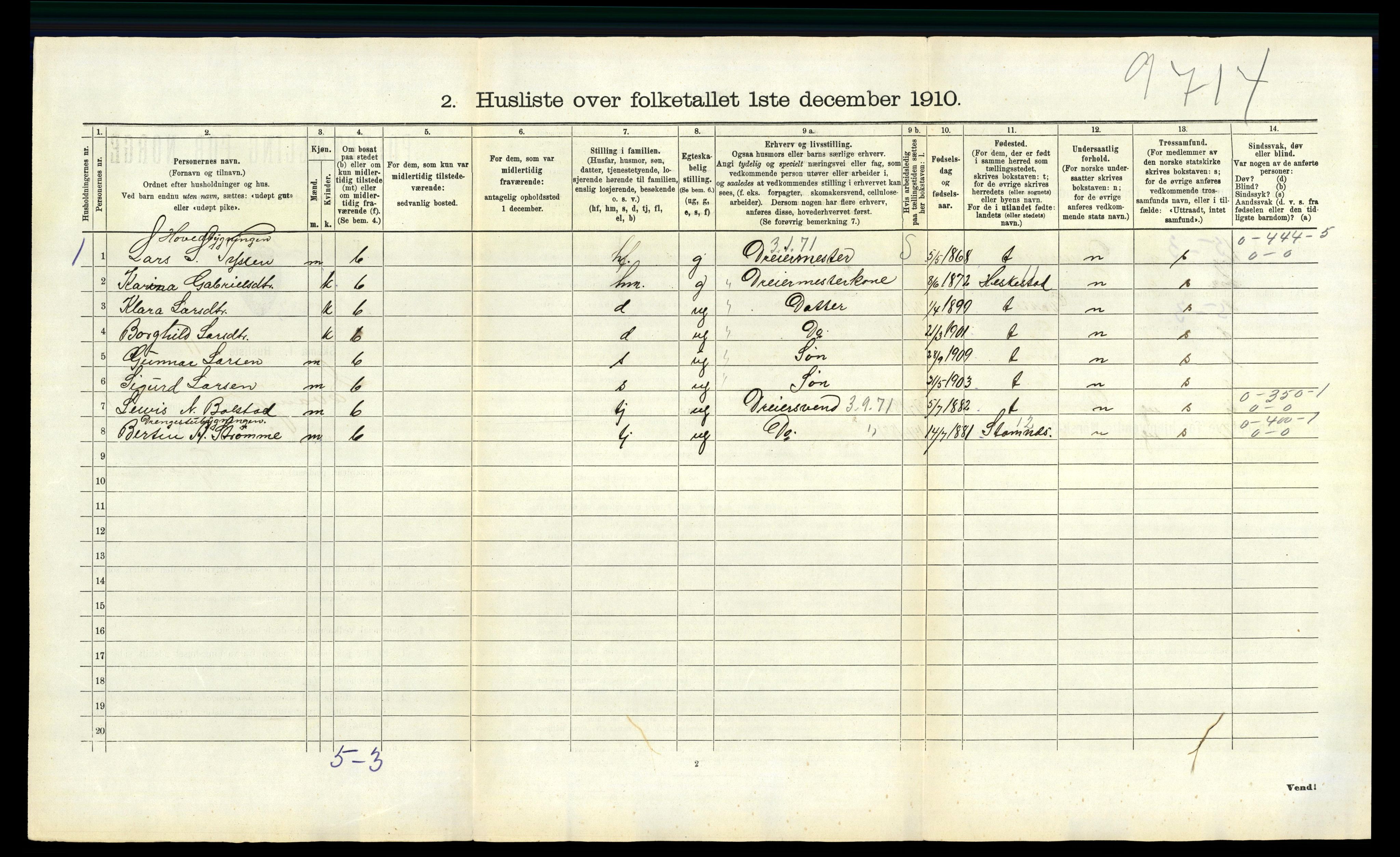 RA, 1910 census for Evanger, 1910, p. 72