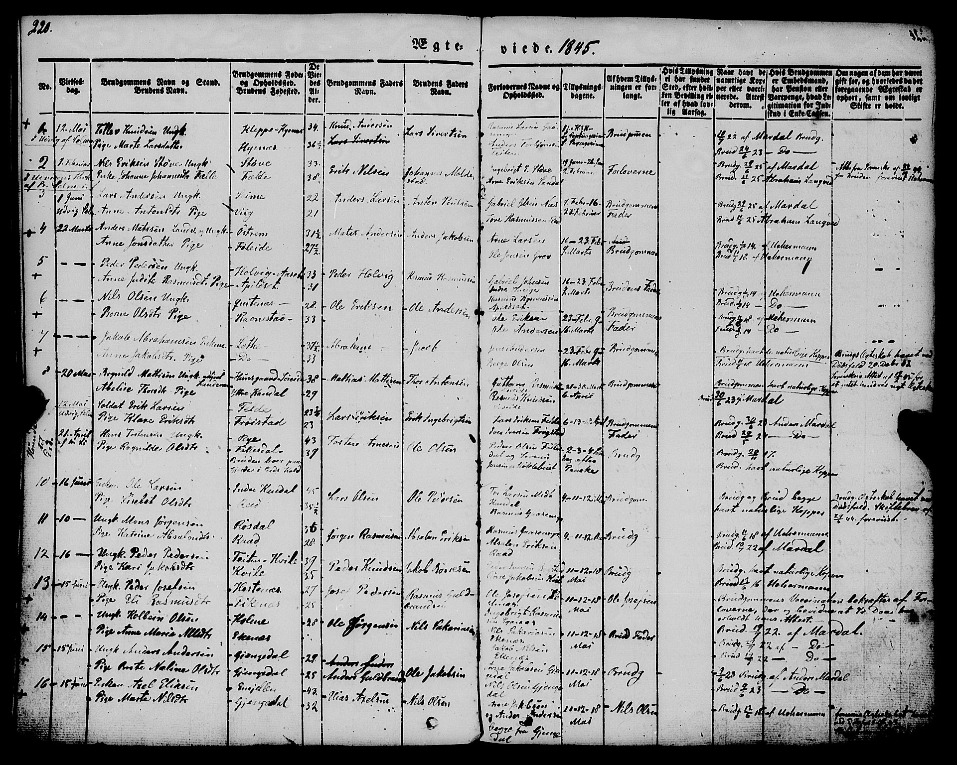 Gloppen sokneprestembete, AV/SAB-A-80101/H/Haa/Haaa/L0008: Parish register (official) no. A 8, 1837-1855, p. 220