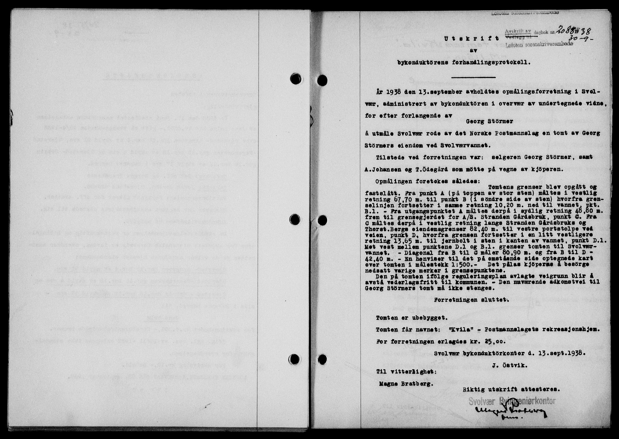 Lofoten sorenskriveri, SAT/A-0017/1/2/2C/L0004a: Mortgage book no. 4a, 1938-1938, Diary no: : 2088/1938