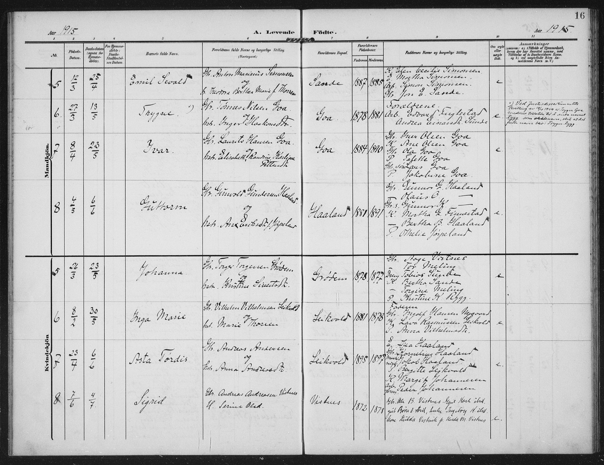 Hetland sokneprestkontor, AV/SAST-A-101826/30/30BA: Parish register (official) no. A 14, 1905-1919, p. 16