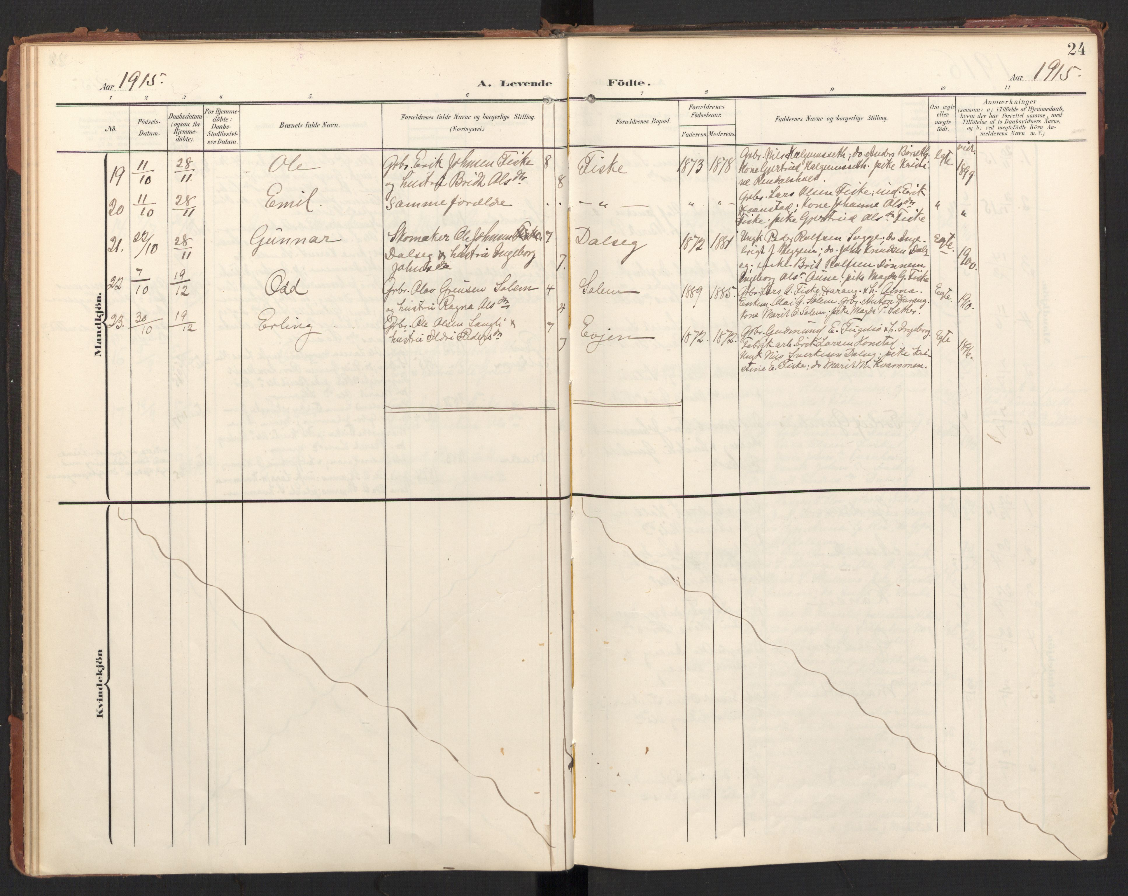 Ministerialprotokoller, klokkerbøker og fødselsregistre - Møre og Romsdal, AV/SAT-A-1454/597/L1063: Parish register (official) no. 597A02, 1905-1923, p. 24