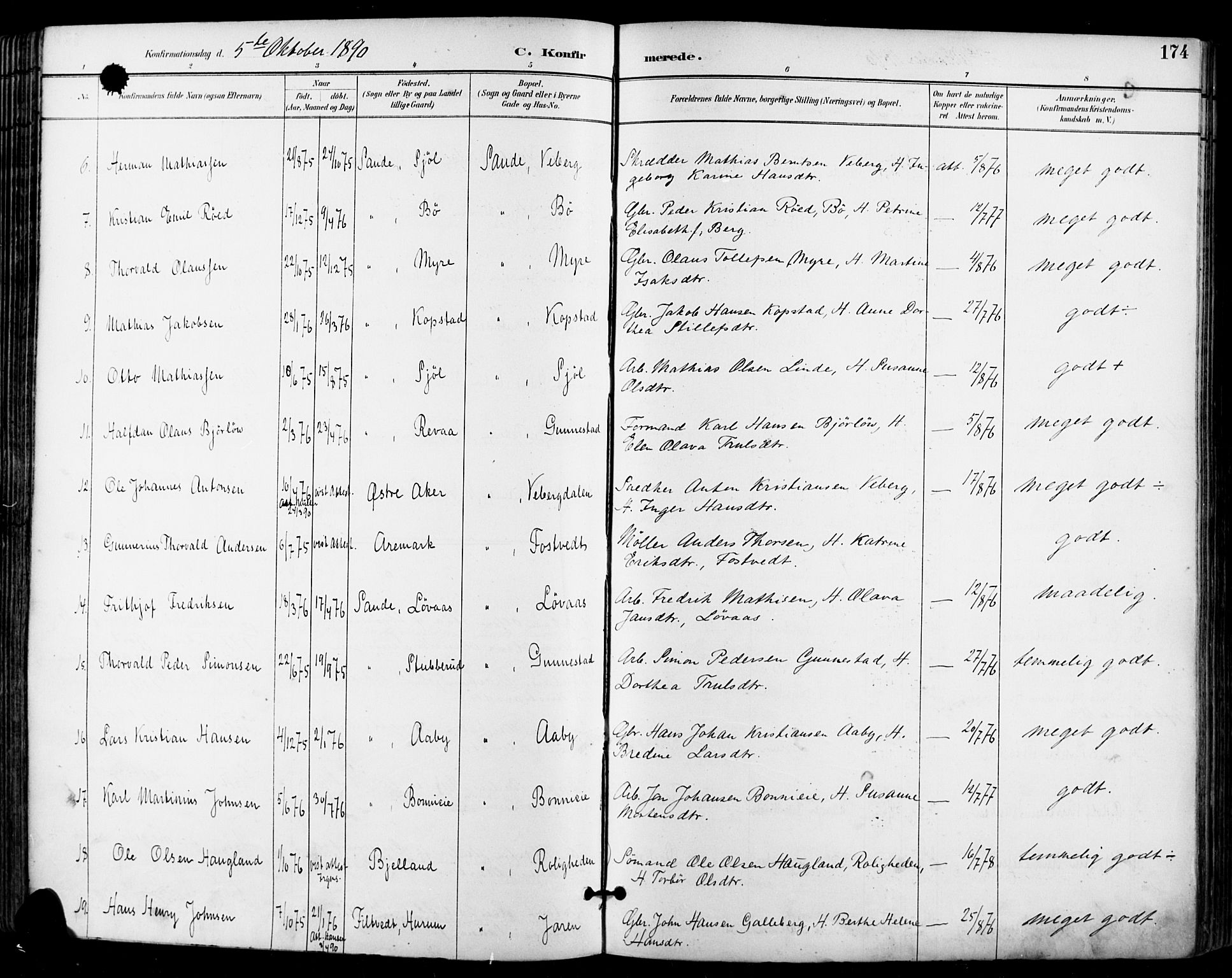 Sande Kirkebøker, AV/SAKO-A-53/F/Fa/L0007: Parish register (official) no. 7, 1888-1903, p. 174