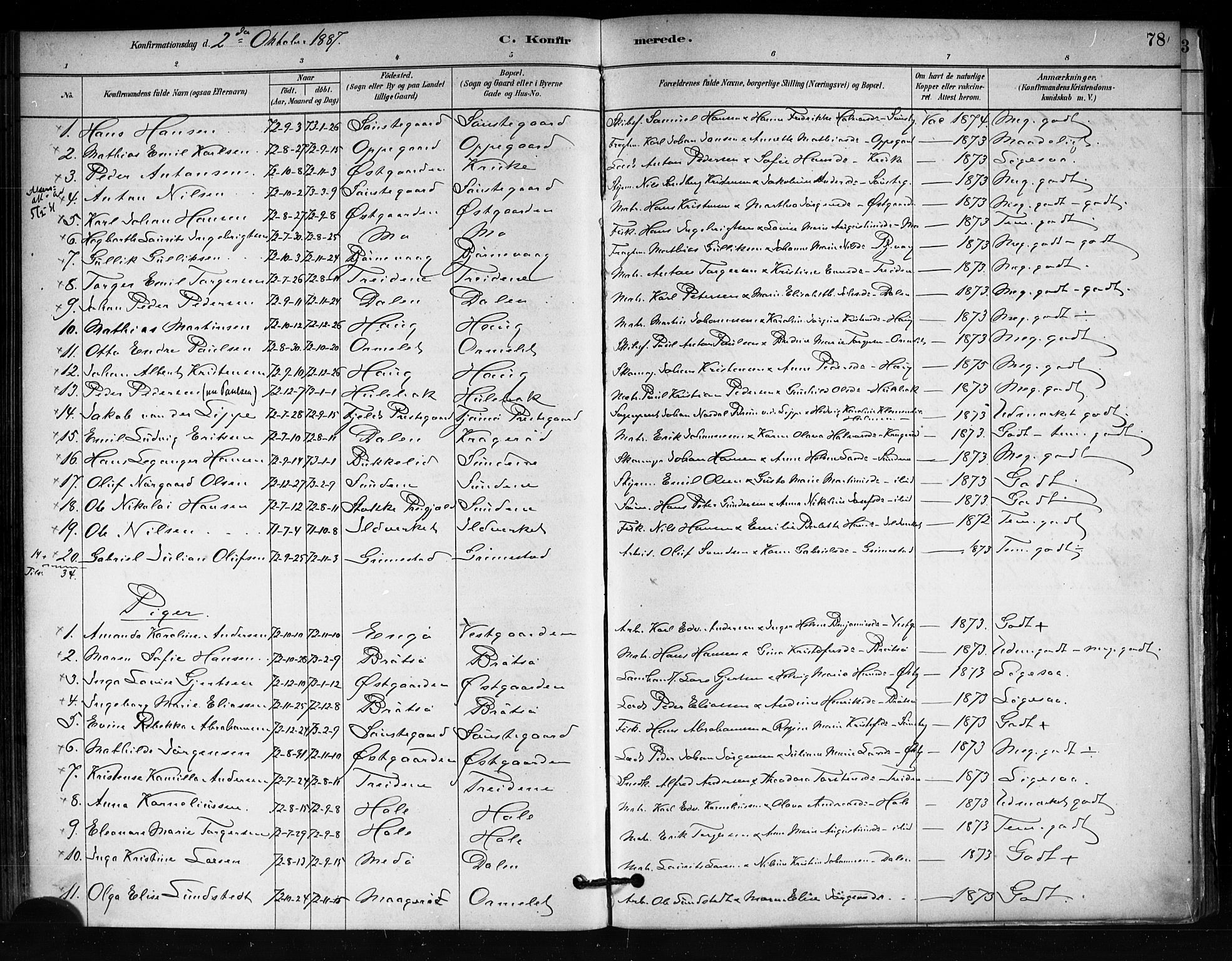 Tjøme kirkebøker, AV/SAKO-A-328/F/Fa/L0001: Parish register (official) no. I 1, 1879-1890, p. 78