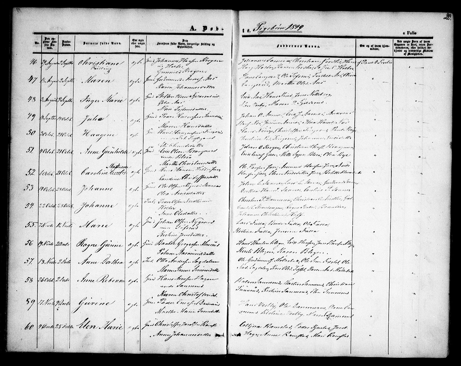 Fet prestekontor Kirkebøker, SAO/A-10370a/F/Fa/L0010: Parish register (official) no. I 10, 1847-1859, p. 20