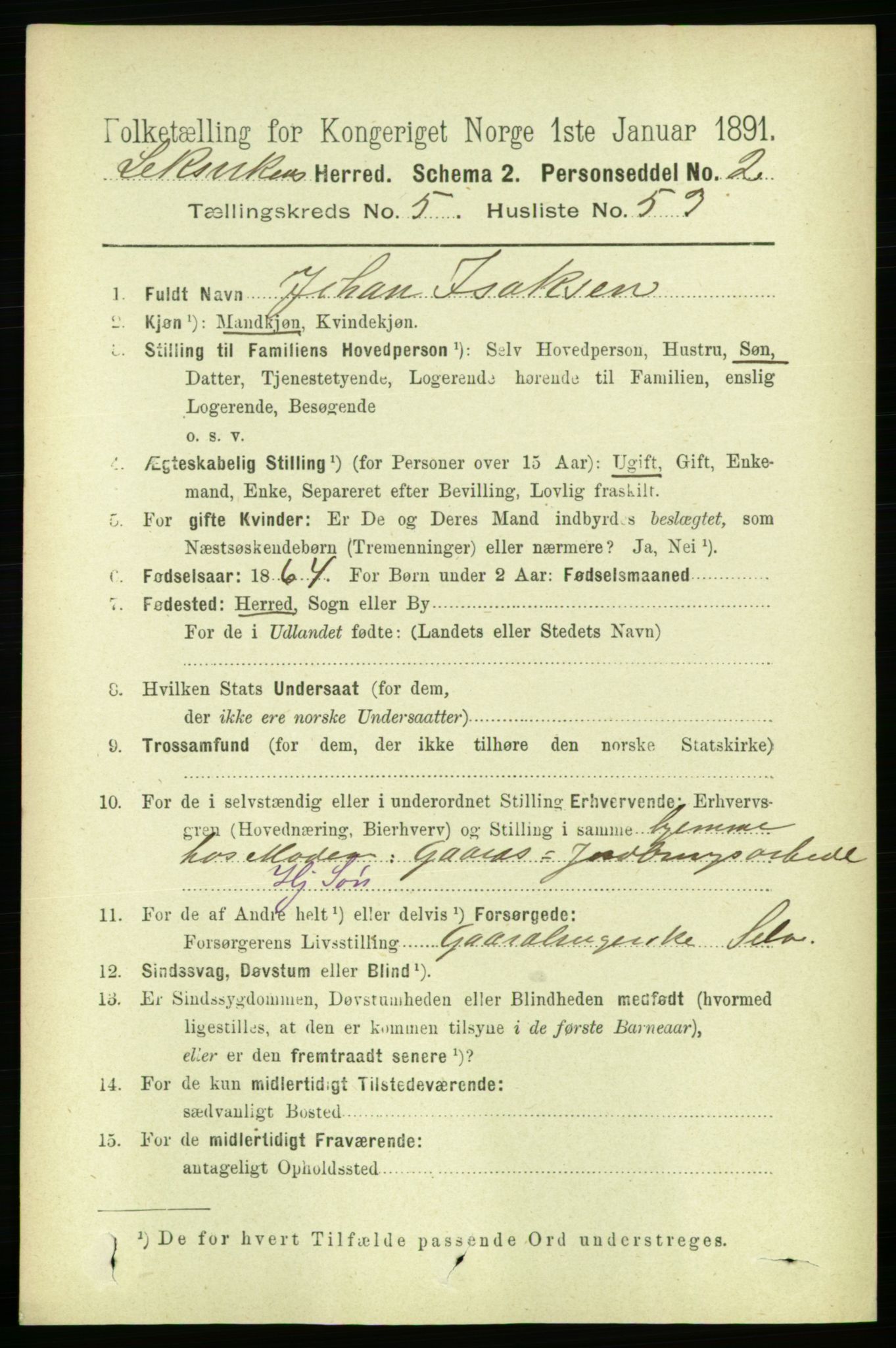 RA, 1891 census for 1718 Leksvik, 1891, p. 2916