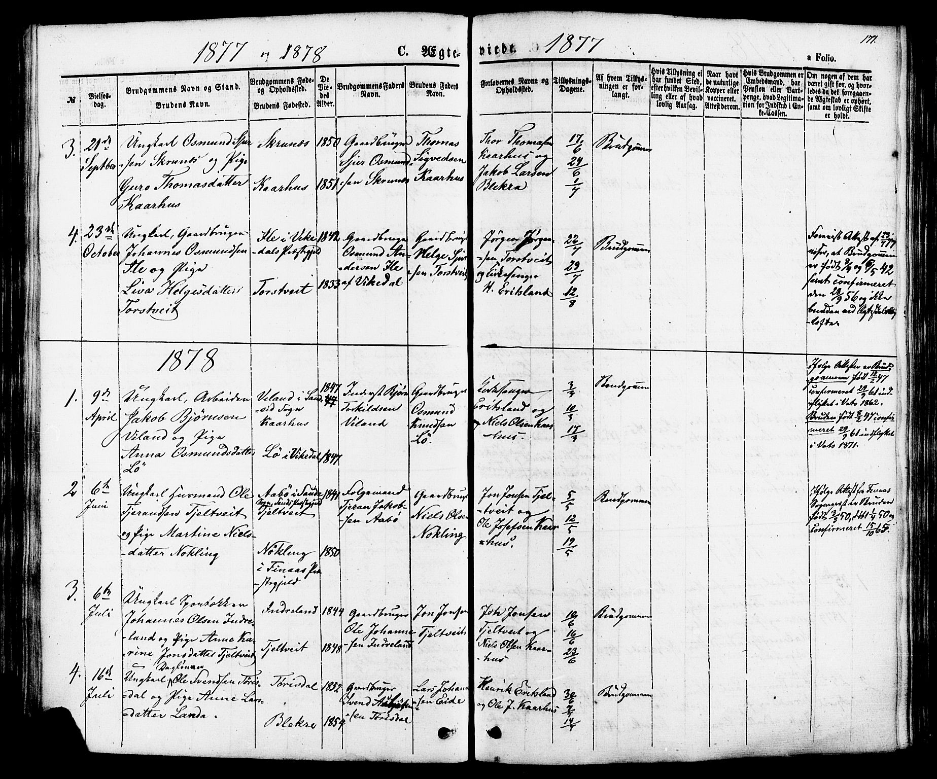 Skjold sokneprestkontor, AV/SAST-A-101847/H/Ha/Haa/L0007: Parish register (official) no. A 7, 1857-1882, p. 171