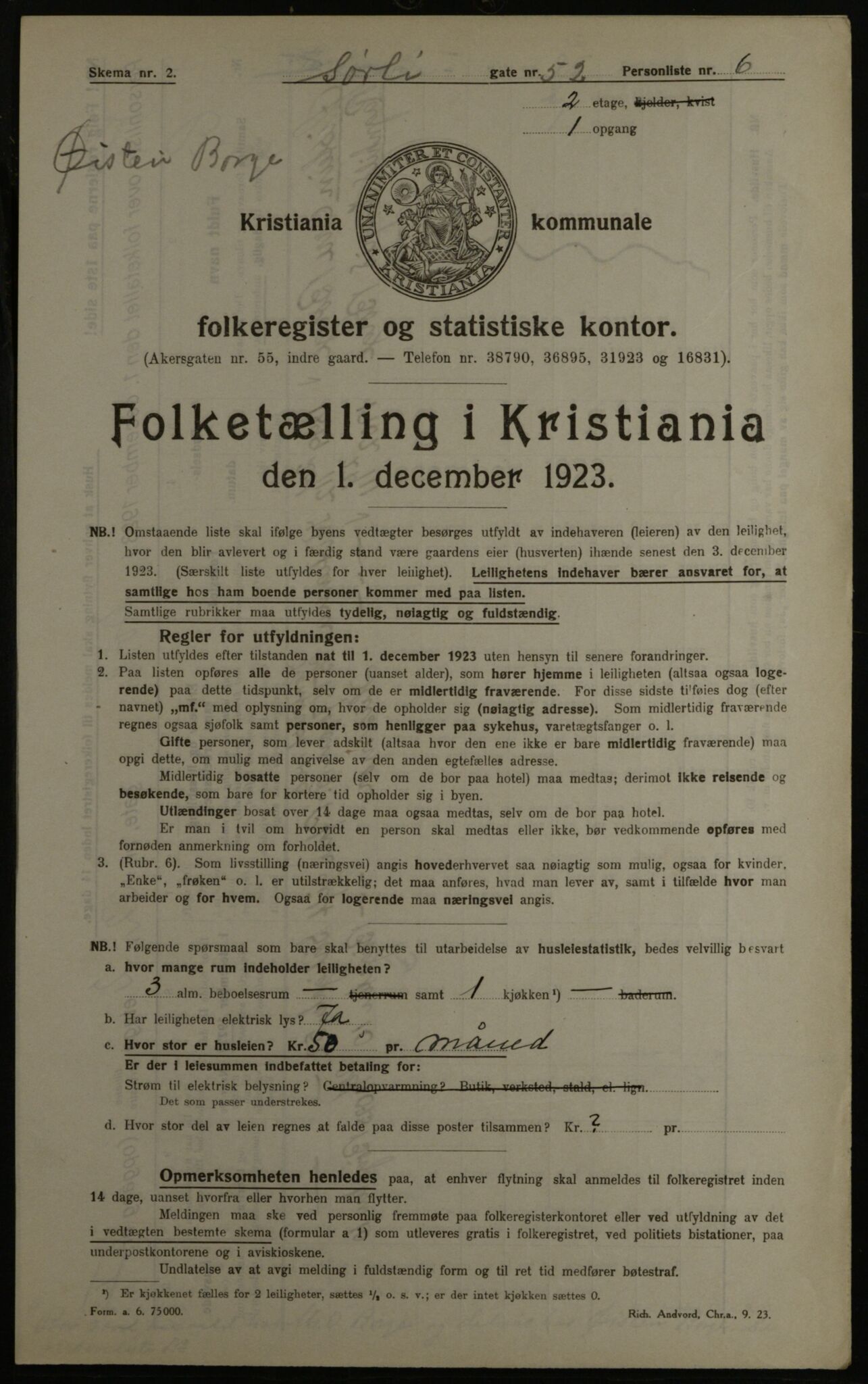 OBA, Municipal Census 1923 for Kristiania, 1923, p. 118285