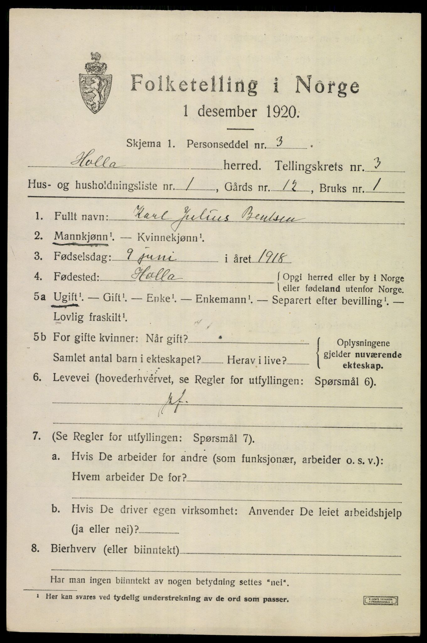 SAKO, 1920 census for Holla, 1920, p. 2597