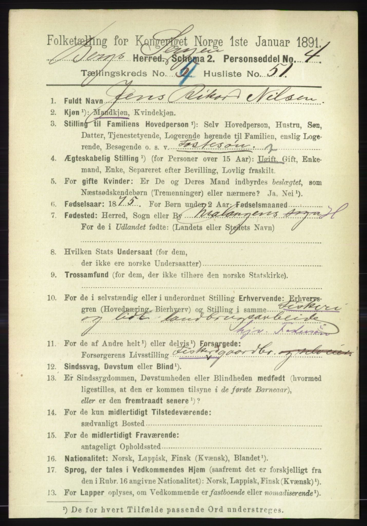 RA, 1891 census for 1929 Berg, 1891, p. 2016