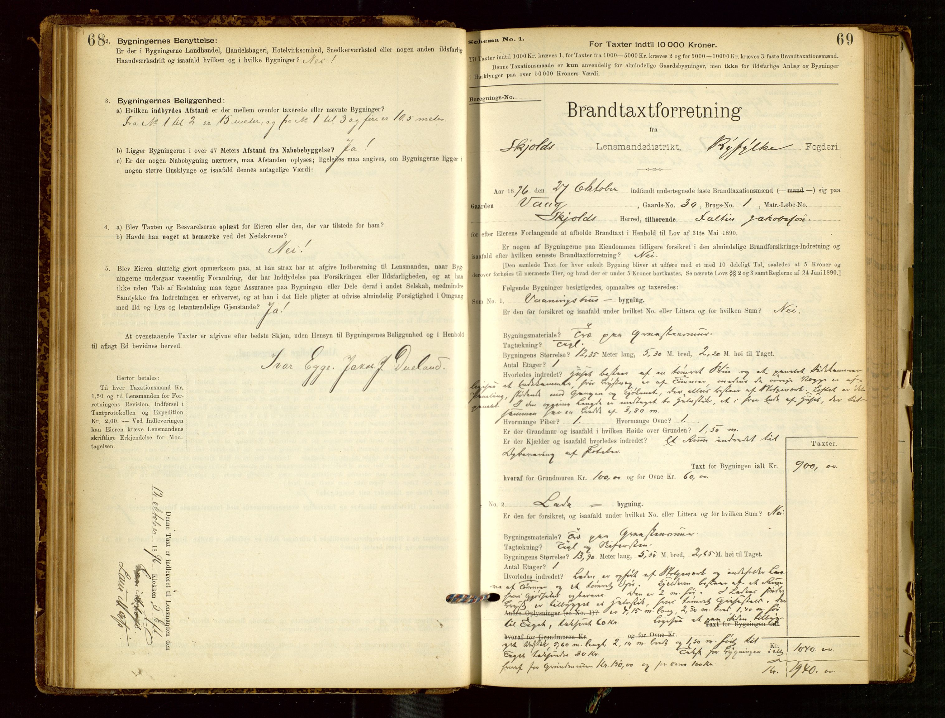 Skjold lensmannskontor, SAST/A-100182/Gob/L0001: "Brandtaxationsprotokol for Skjold Lensmandsdistrikt Ryfylke Fogderi", 1894-1939, p. 68-69