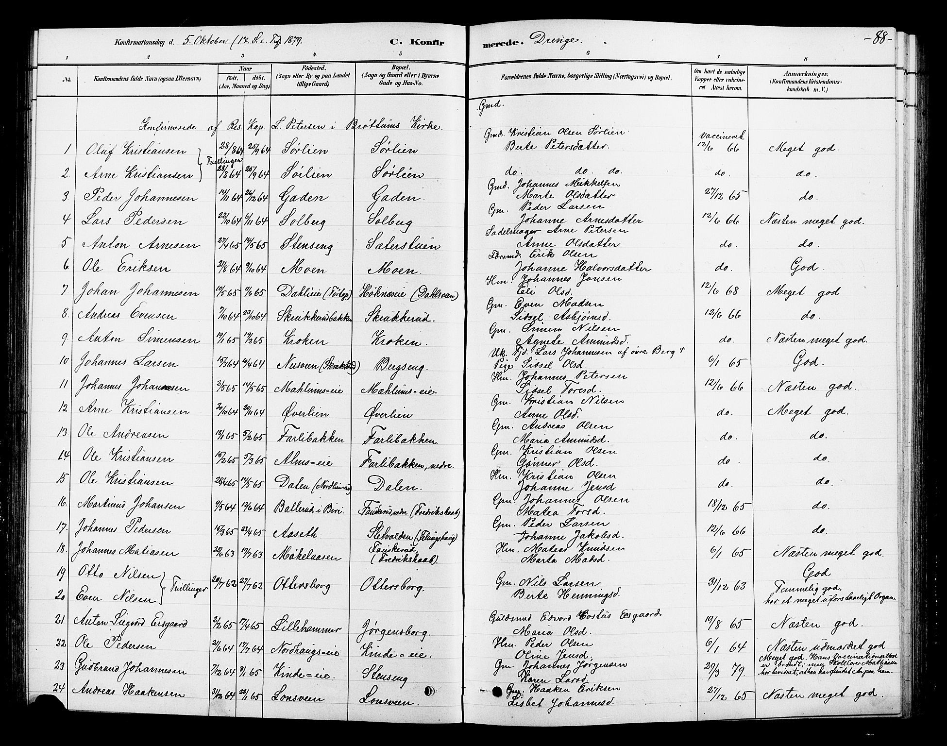 Ringsaker prestekontor, AV/SAH-PREST-014/L/La/L0010: Parish register (copy) no. 10, 1879-1890, p. 88