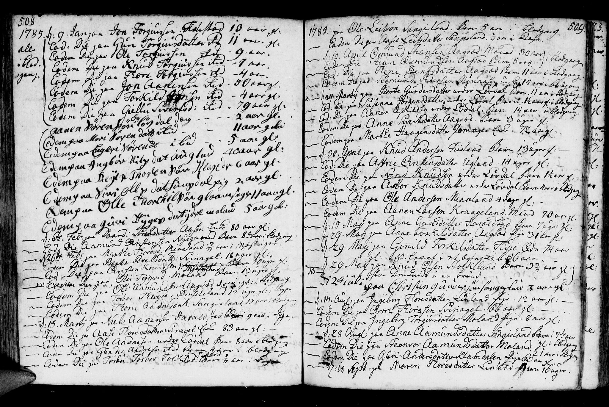Holum sokneprestkontor, SAK/1111-0022/F/Fa/Fab/L0004: Parish register (official) no. A 4, 1774-1847, p. 508-509