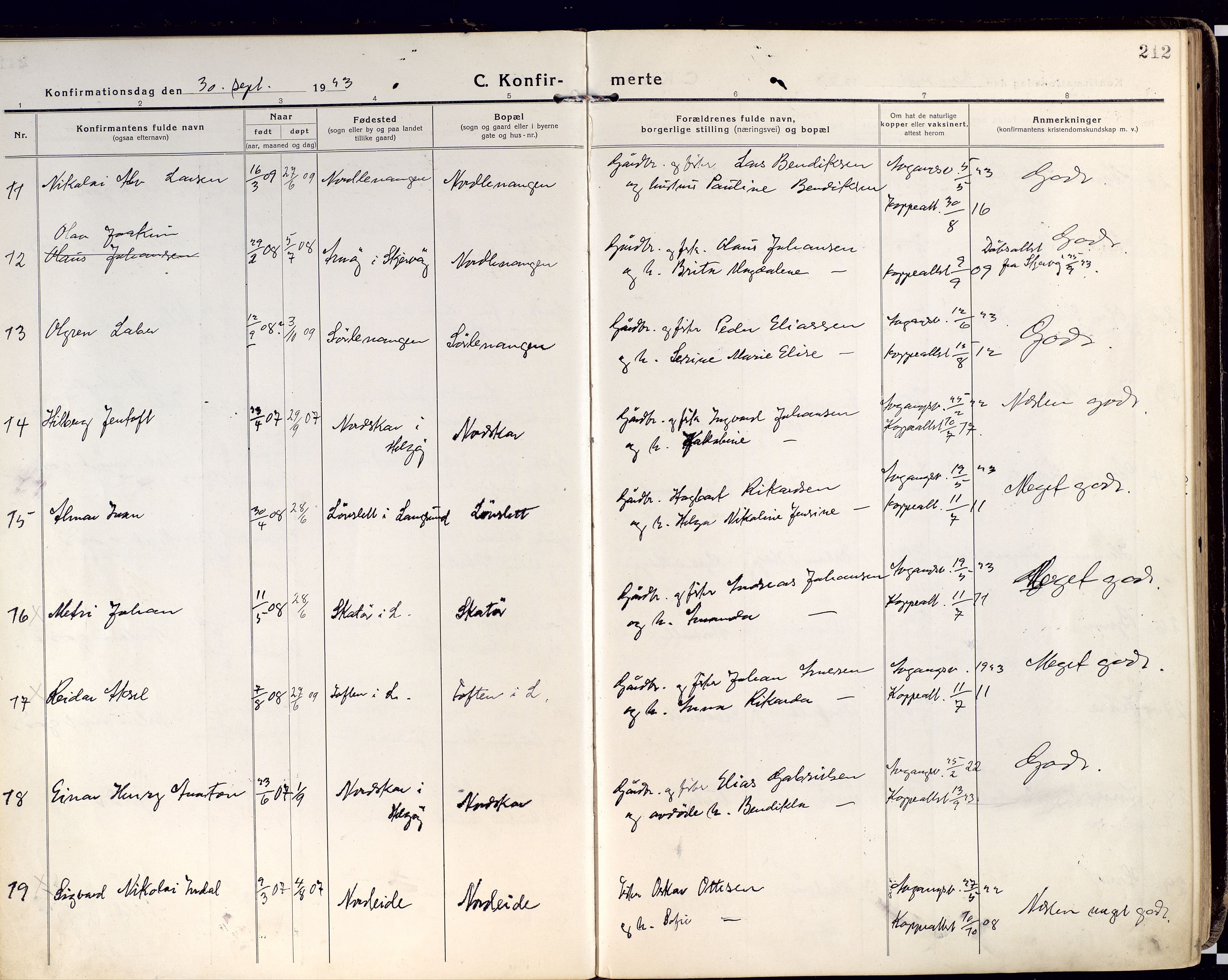 Karlsøy sokneprestembete, AV/SATØ-S-1299/H/Ha/Haa/L0015kirke: Parish register (official) no. 15, 1918-1929, p. 212