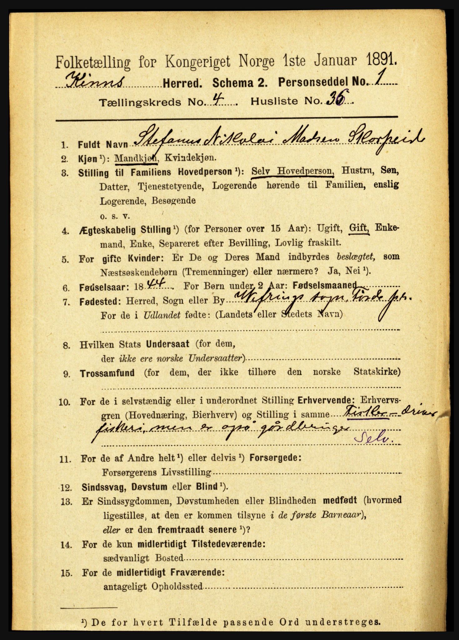 RA, 1891 census for 1437 Kinn, 1891, p. 1535