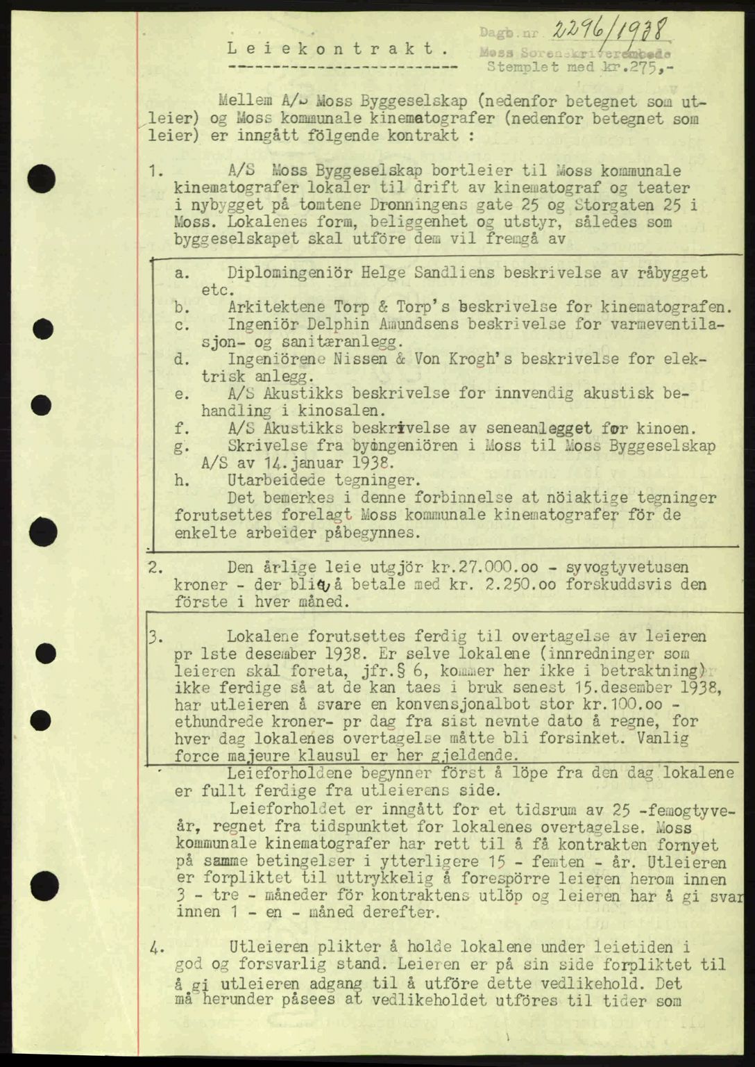 Moss sorenskriveri, SAO/A-10168: Mortgage book no. A5, 1938-1939, Diary no: : 2296/1938