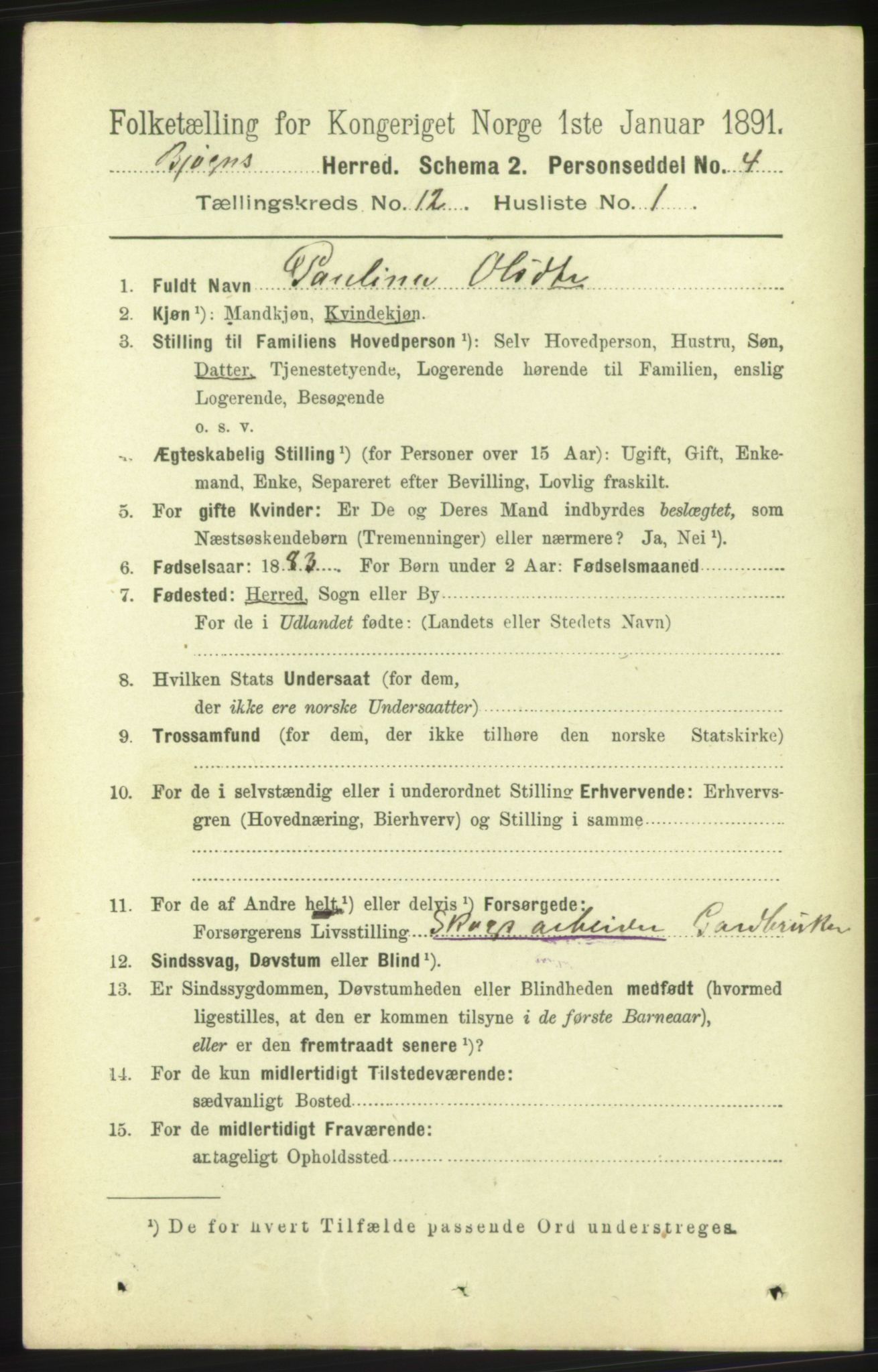 RA, 1891 census for 1627 Bjugn, 1891, p. 3493