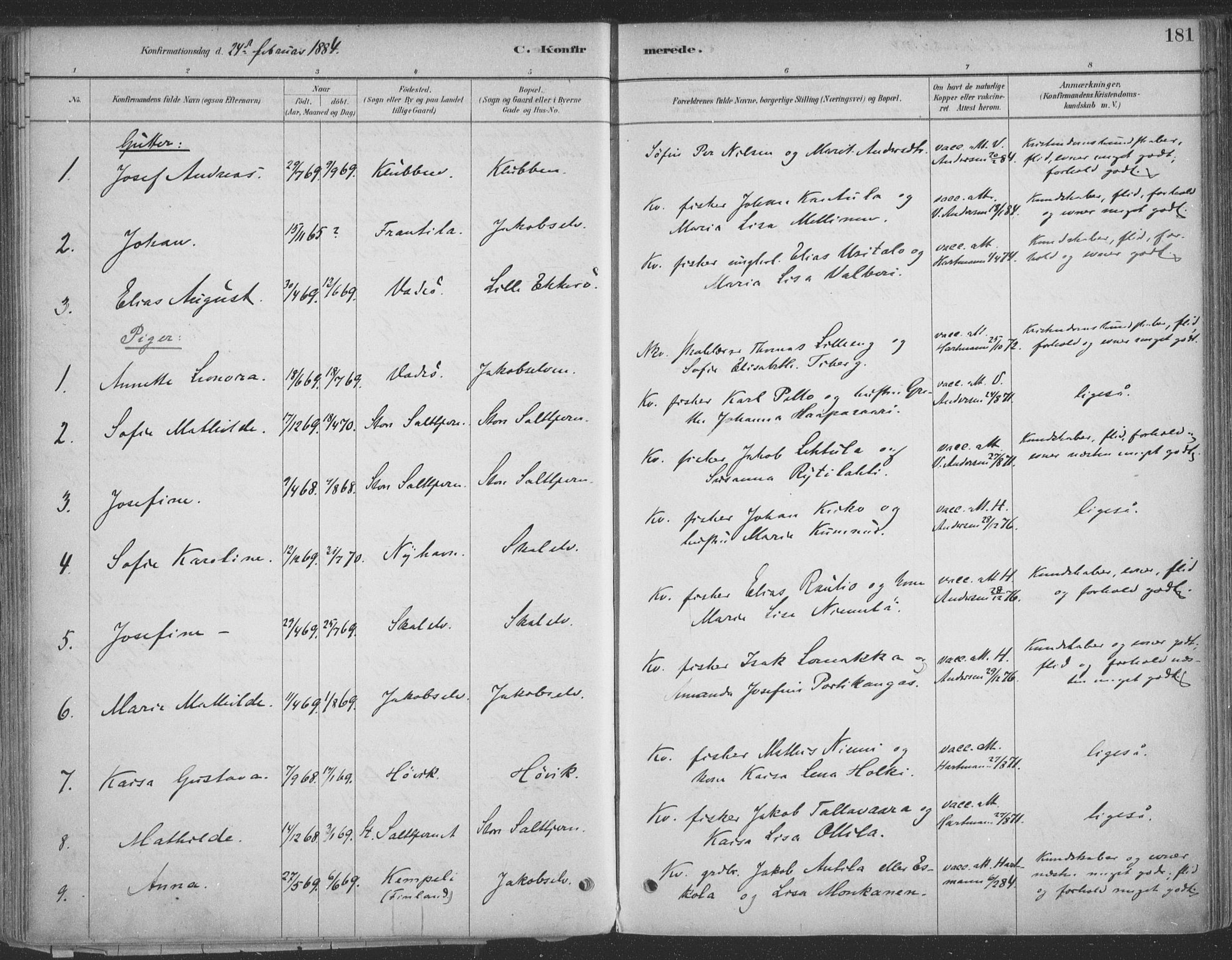 Vadsø sokneprestkontor, SATØ/S-1325/H/Ha/L0009kirke: Parish register (official) no. 9, 1881-1917, p. 181