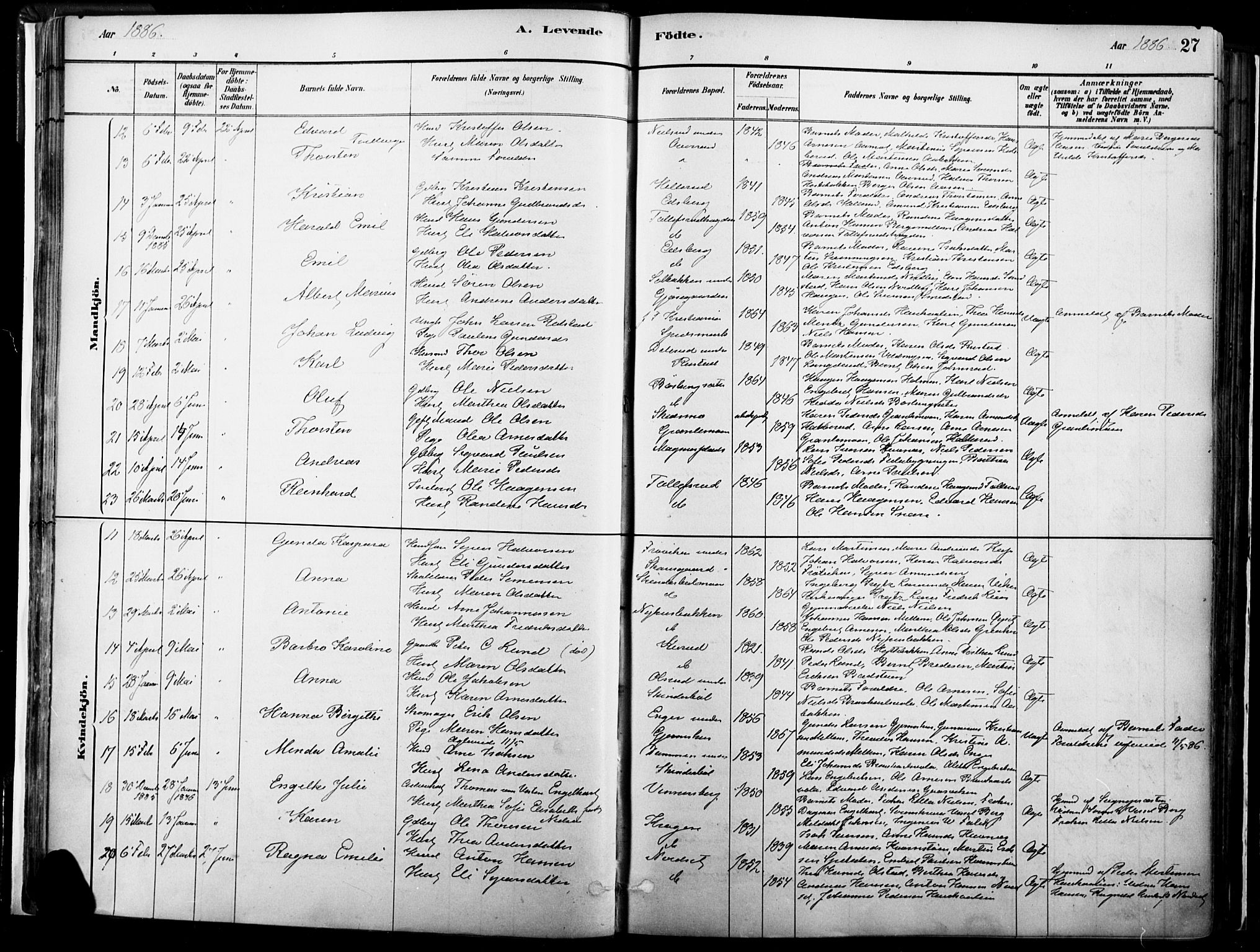 Vinger prestekontor, AV/SAH-PREST-024/H/Ha/Haa/L0014: Parish register (official) no. 14, 1881-1900, p. 27