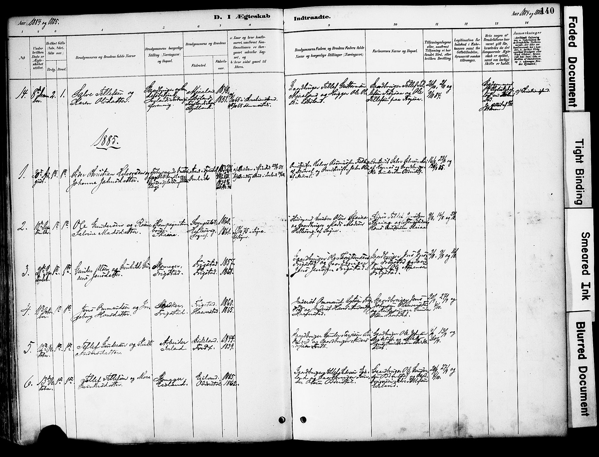 Evje sokneprestkontor, AV/SAK-1111-0008/F/Fa/Fac/L0003: Parish register (official) no. A 3, 1884-1909, p. 140