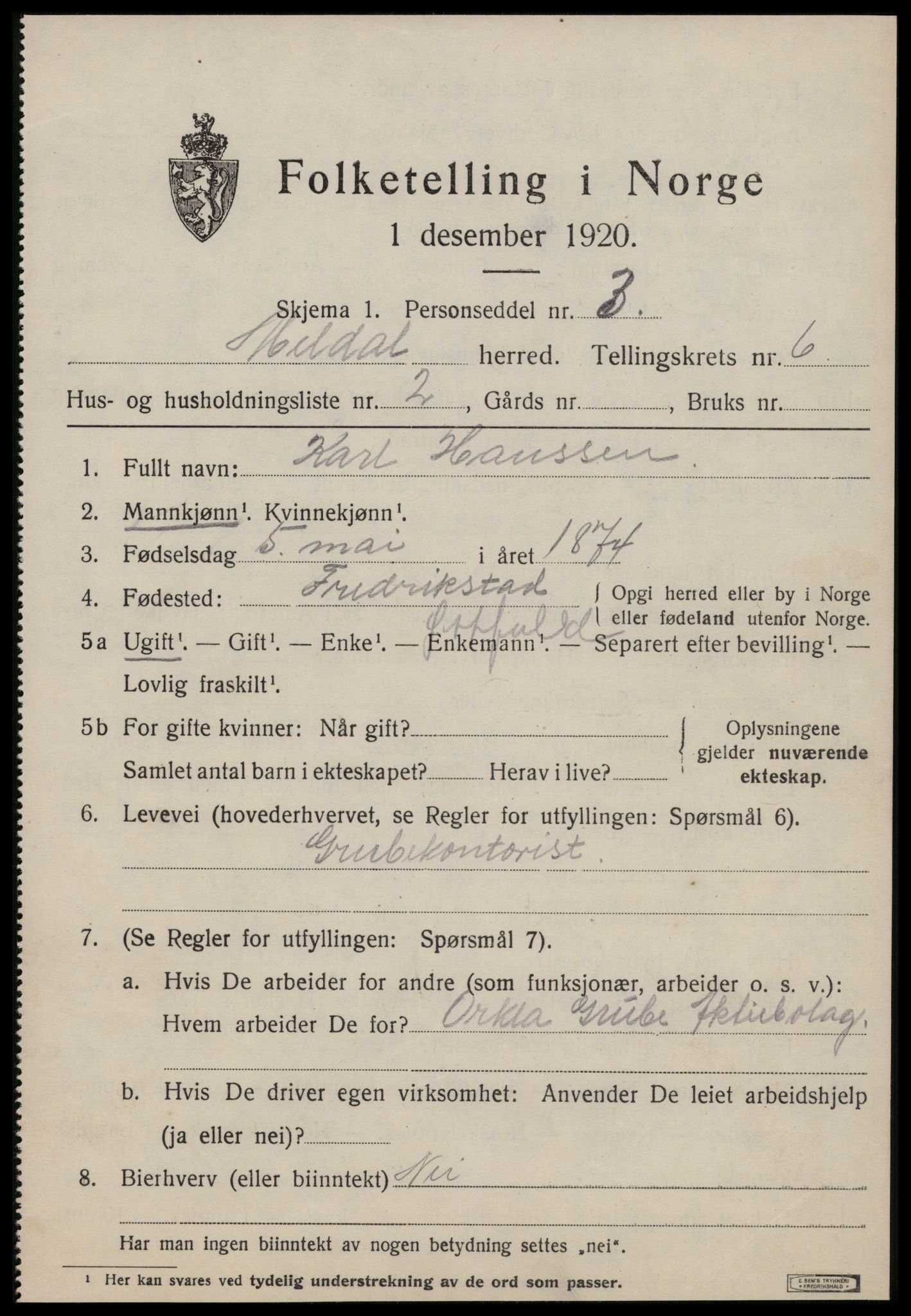 SAT, 1920 census for Meldal, 1920, p. 5901